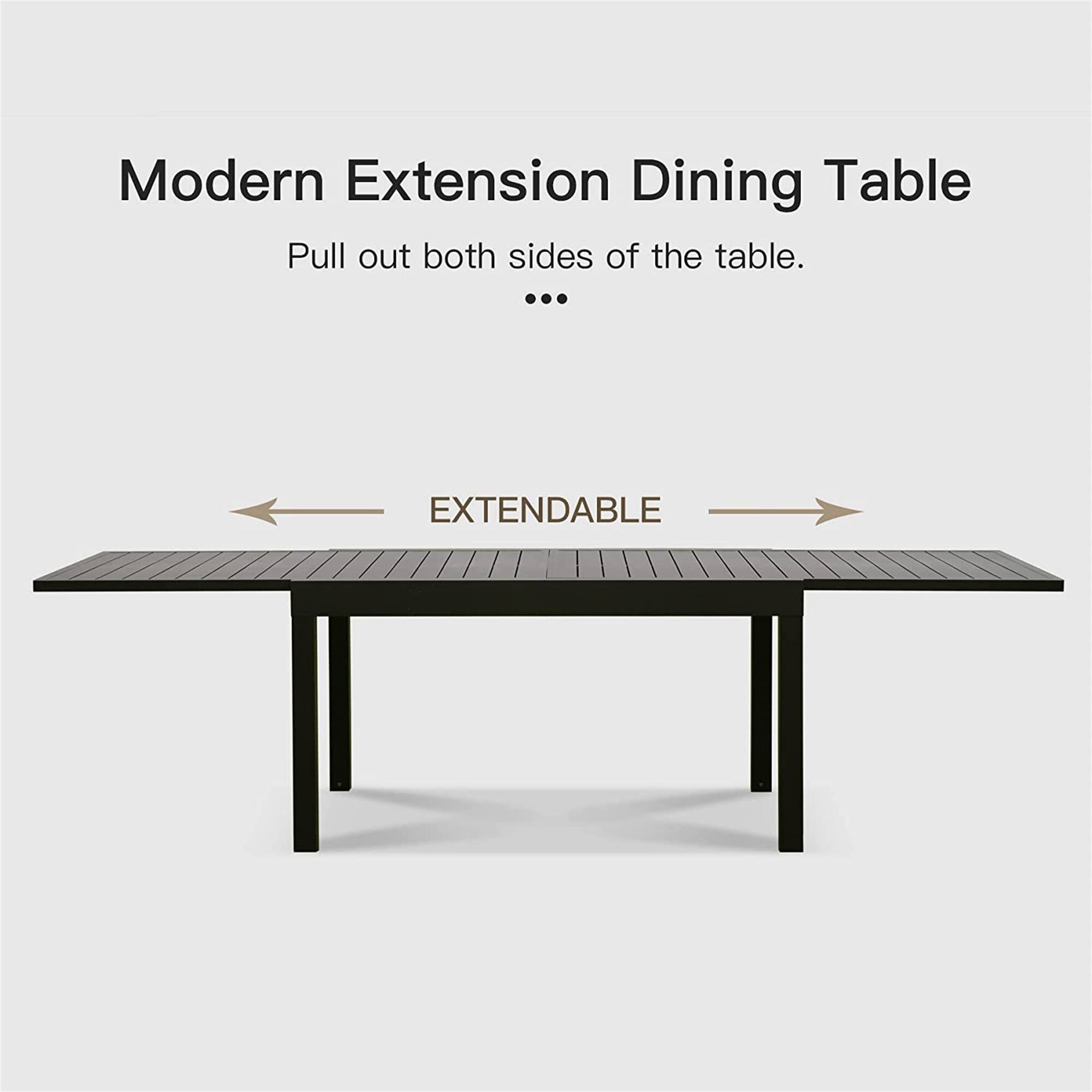 Modern Extension Dining Table  
Pull out both sides of the table.  
...  
EXTENDABLE