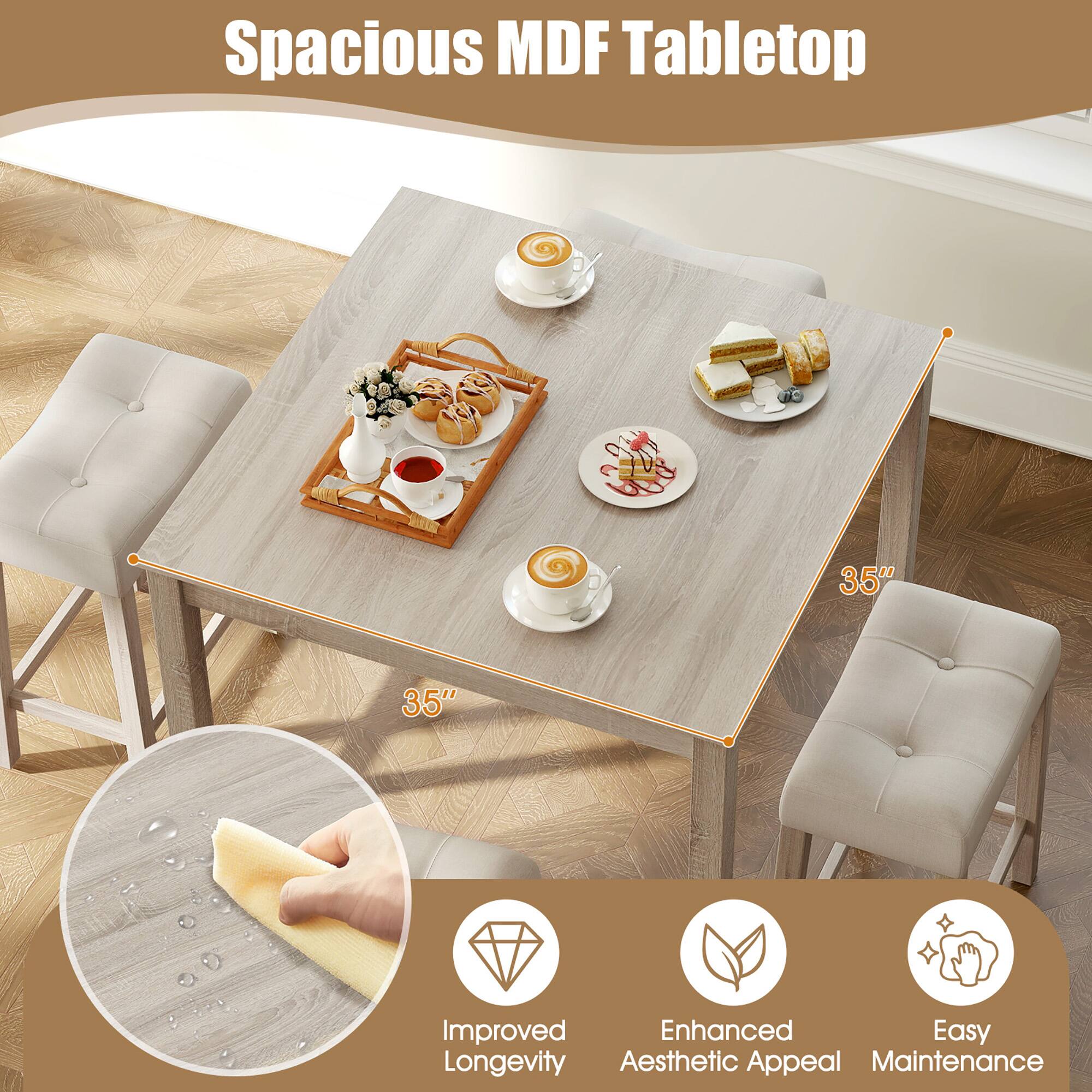 Spacious MDF Tabletop  
35" x 35"  
Improved Longevity  
Enhanced Aesthetic Appeal  
Easy Maintenance