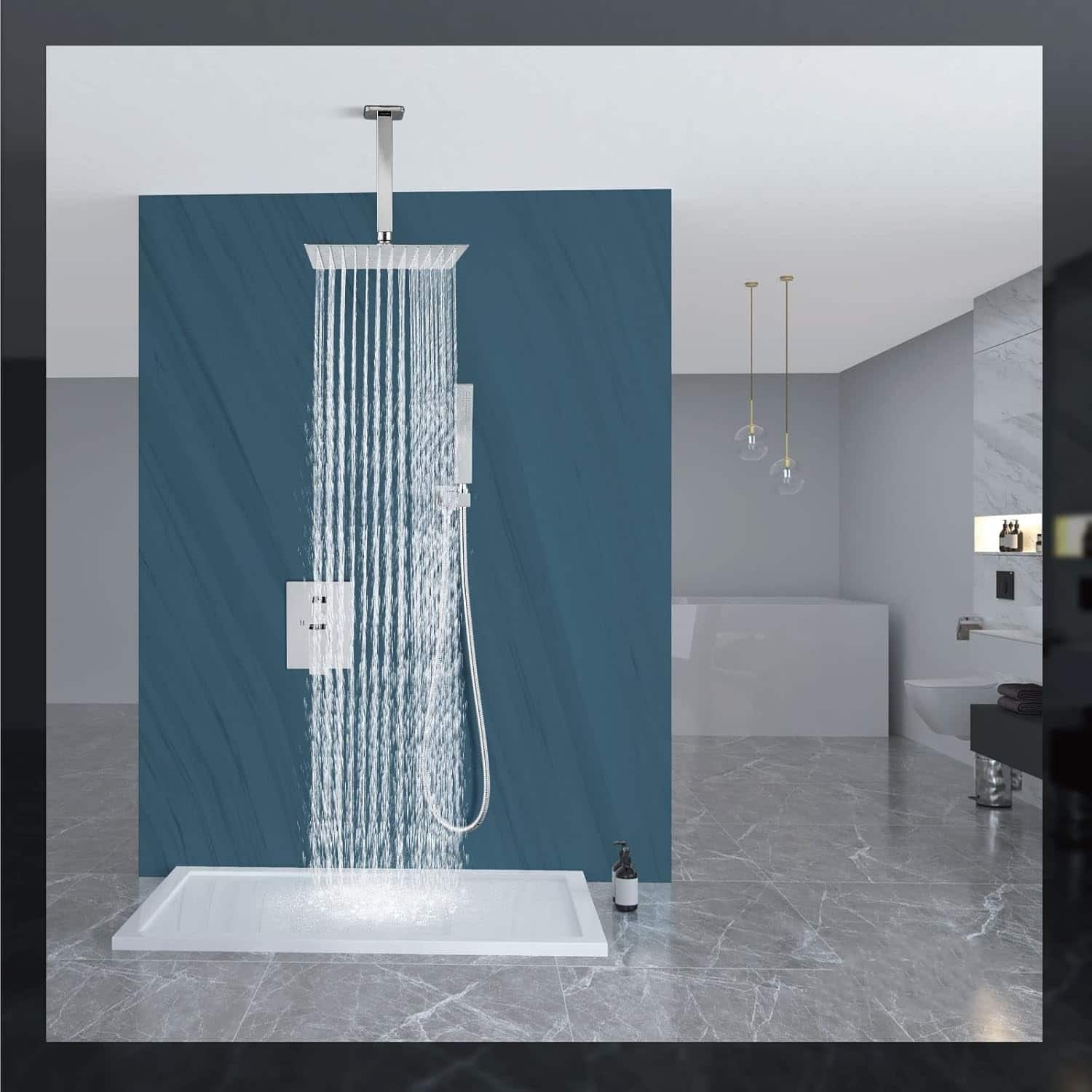 Alt View 3. MOOSOO - Brushed Nickel Shower System 12 Inch Bathroom Rain Shower Combo Set Wall Mounted Rainfall Shower Head Handheld System - Brushed Nickel.