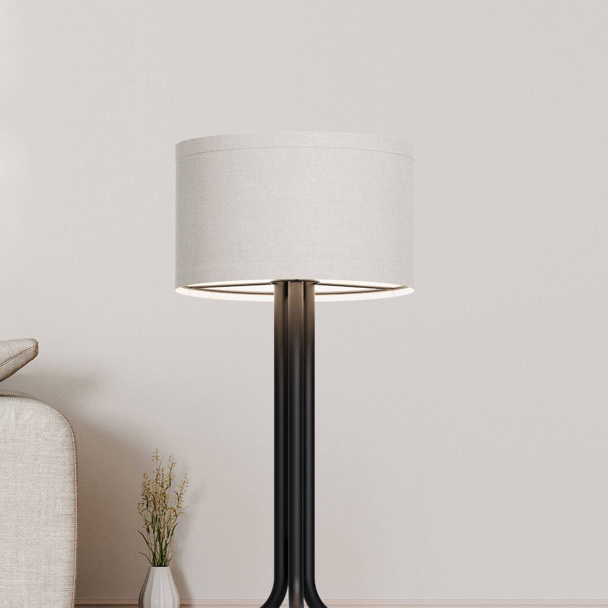 Angle. Infibrite - Classic Elegance 20 Inch Table Lamp with Cylindrical Shade, E26 Bulb Compatible - White.