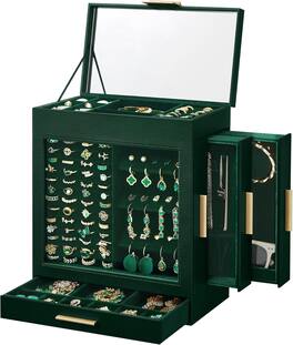 Stamp n Camp - SONGMICS Jewelry Box with Glass Window, 5-Layer Jewelry Organizer with 3 Side Drawers, Jewelry Storage, with Big Mirr...