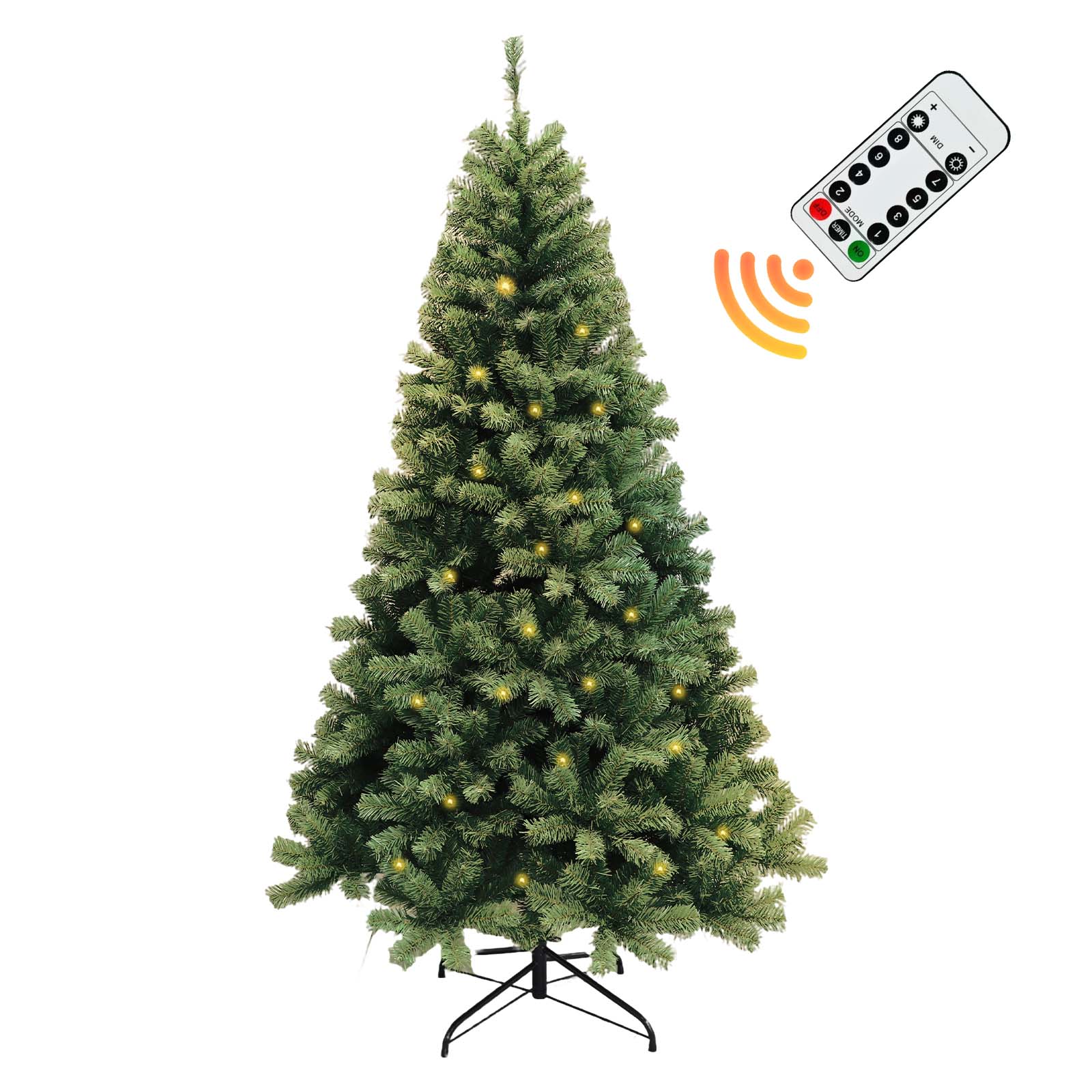 Front. Jojoka - 6ft Pre-Lit Artificial Fir Christmas Tree with 250 LED Lights & 8 Modes, Metal Stand - 1200 Branch Tips 250 LED Lights.