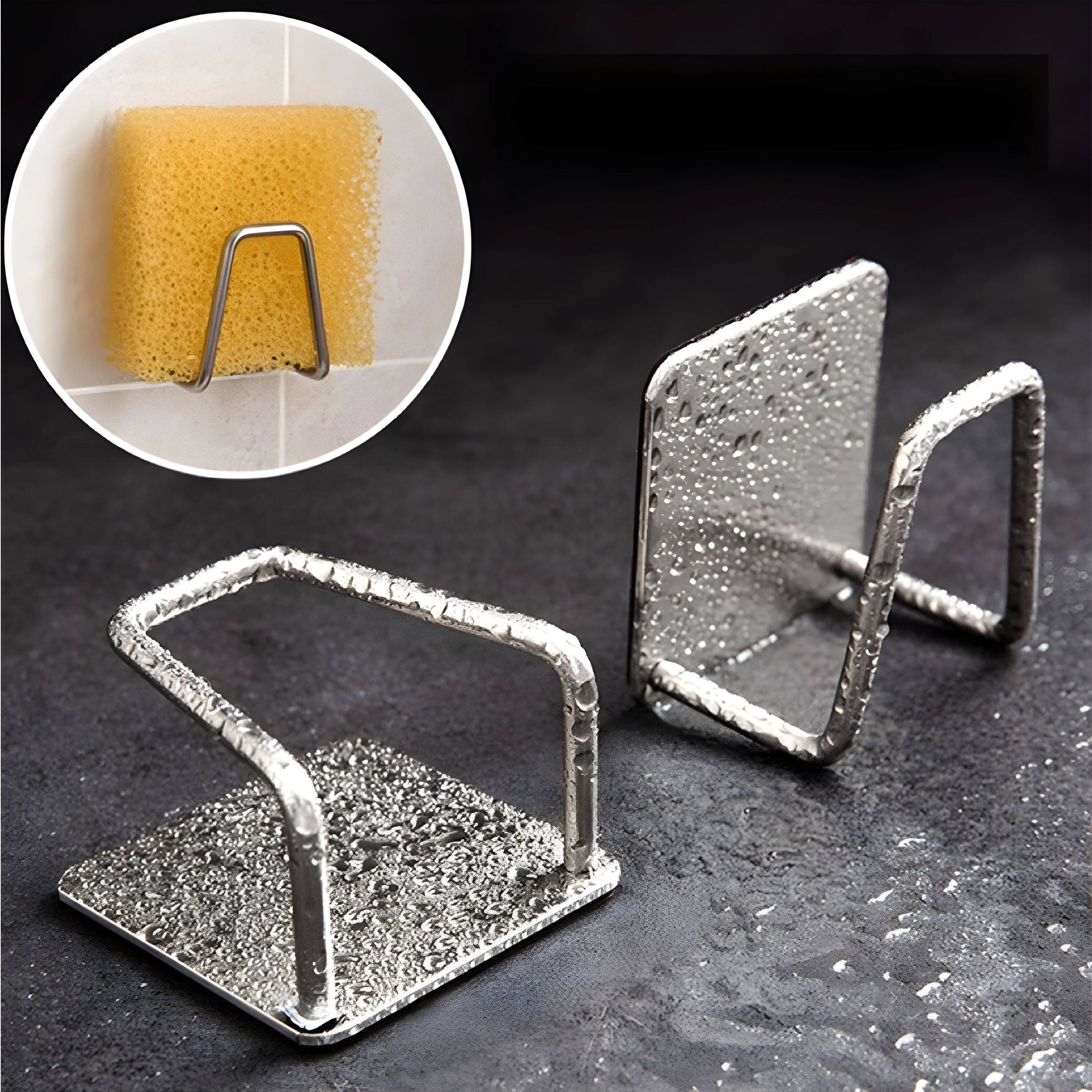 Back. Kitcheniva - Adhesive Stainless Steel Sink Sponge Holder 4 Pack - Silver.