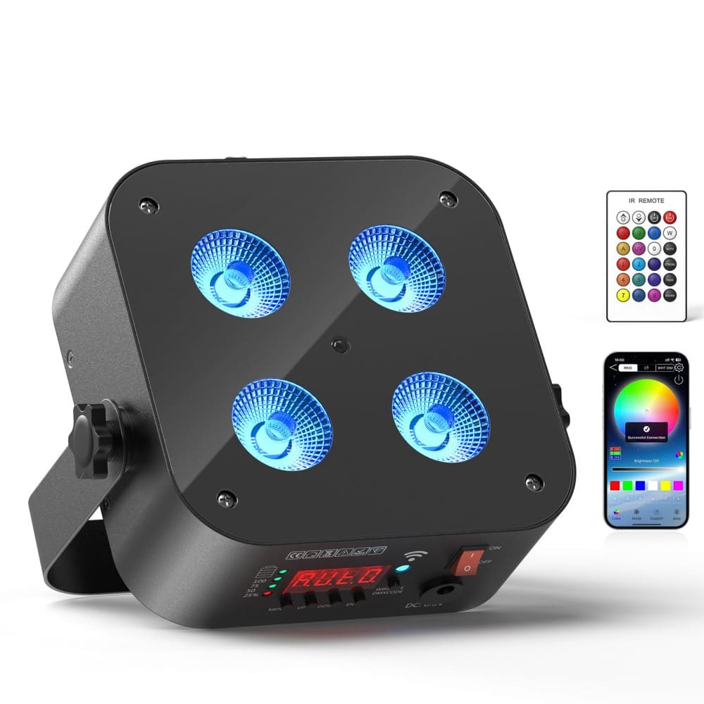 UKing - LED 4x18W RGBWA+UV Battery Powered WIRELESS DMX Par Can DJ Uplighting Up Light