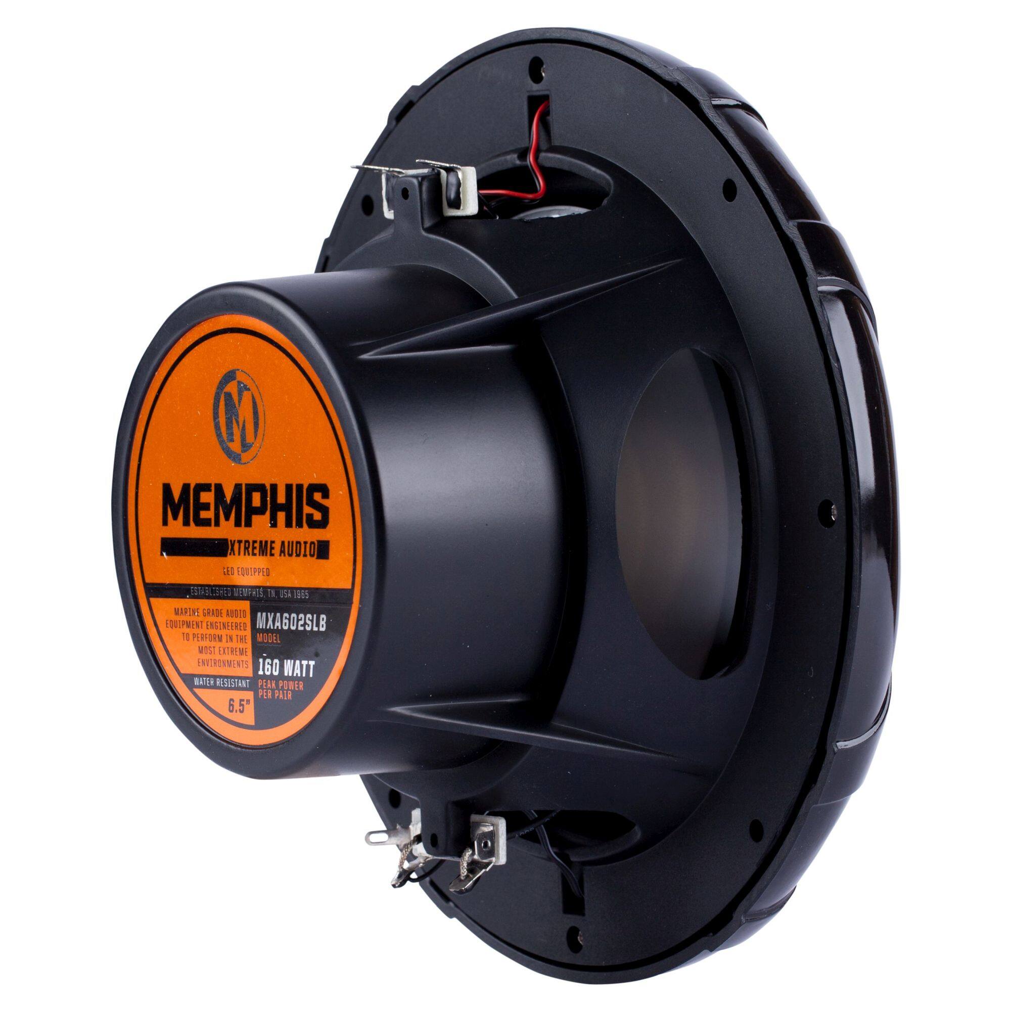MEMPHIS XTREME AUDIO  
MADE IN USA  
MADE IN MEMPHIS, TN, USA  
MAKING GRADE AUDIO EQUIPMENT ENGINEERED FOR THE MOST EXTREME ENVIRONMENTS  
MXA602SLB  
MODEL  
160 WATT  
WATER RESISTANT  
PEAK POWER  
6.5"