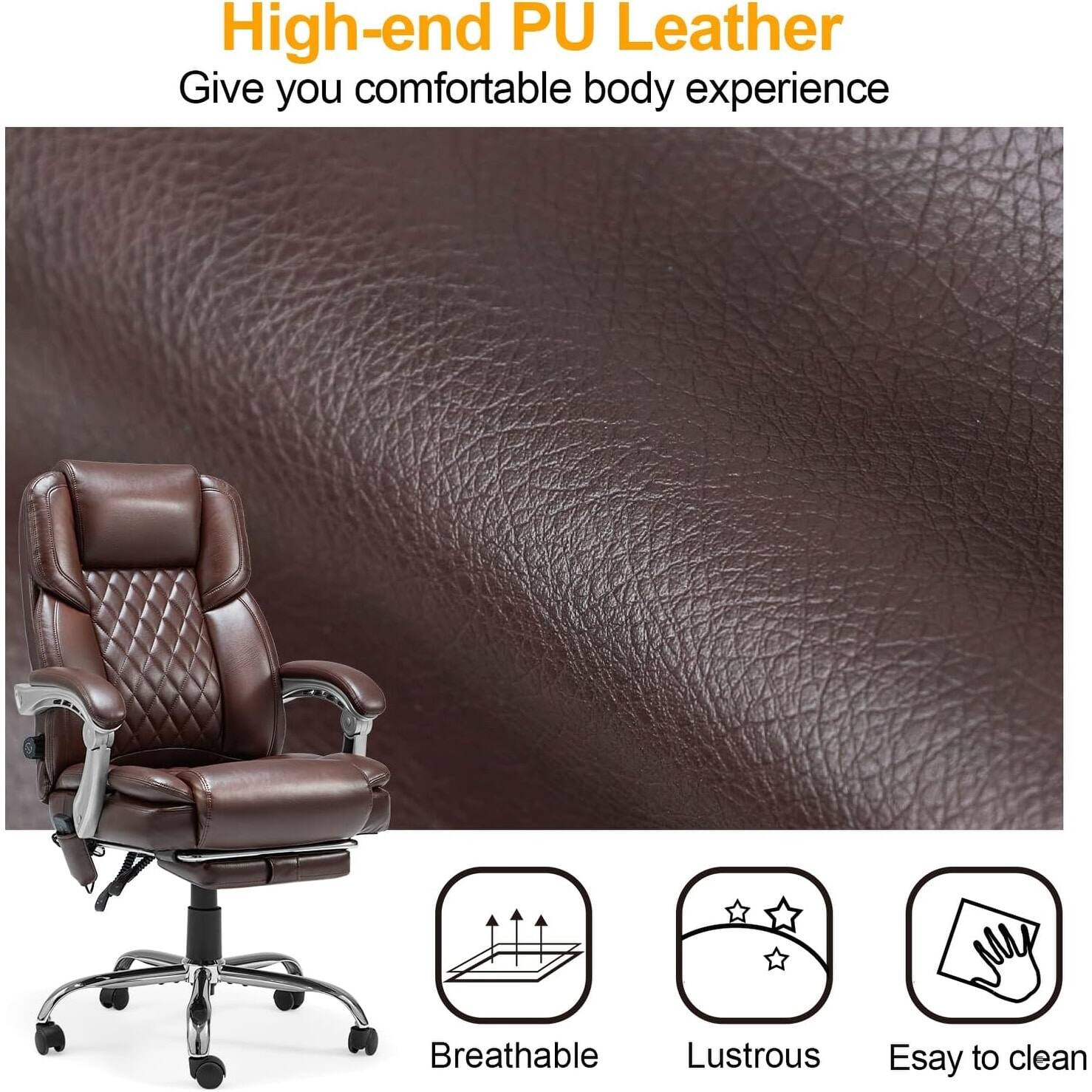 High-end PU Leather  
Give you comfortable body experience  

- Breathable  
- Lustrous  
- Easy to clean