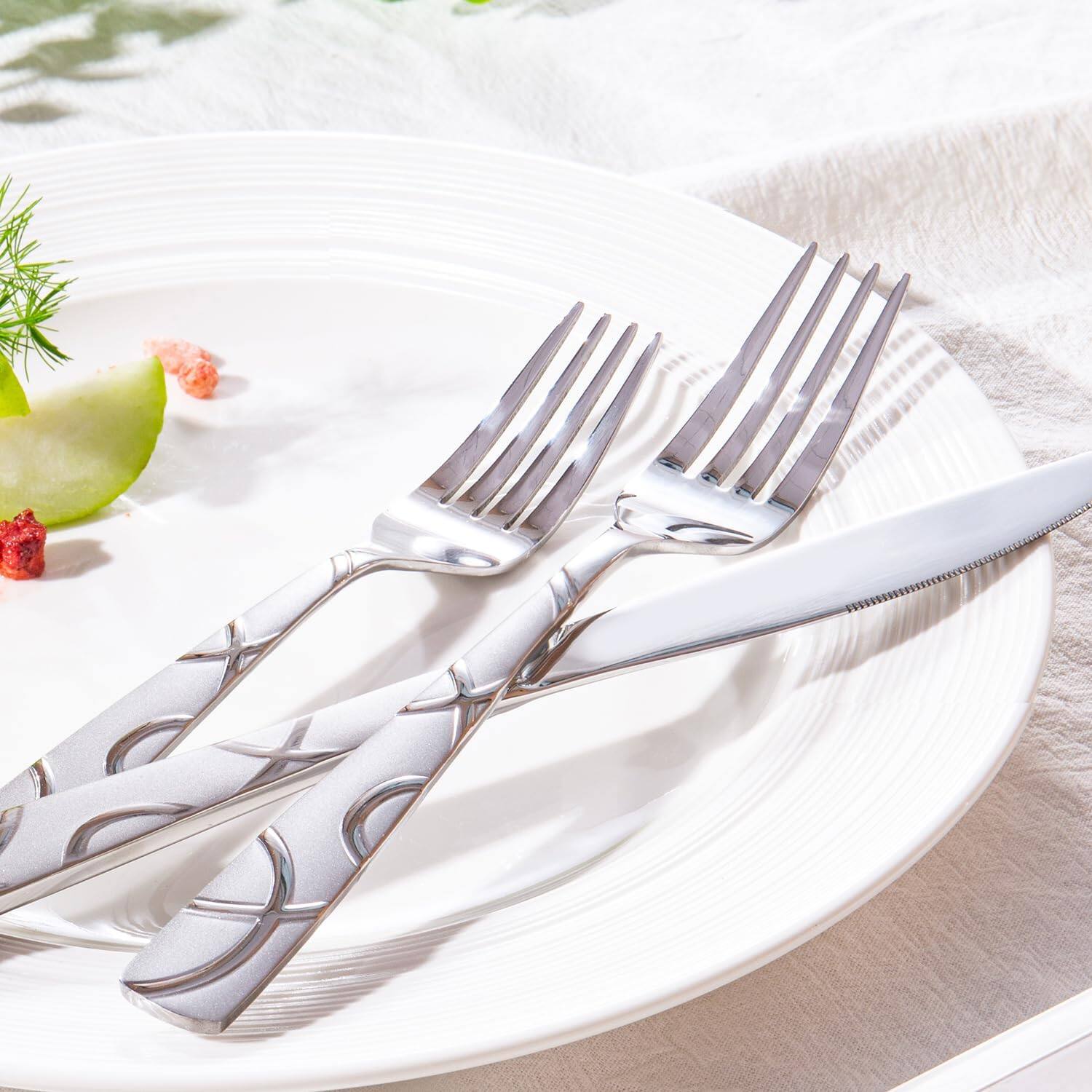 Back. Dazzed Corner - 20-Piece Mirror Polished Stainless Steel Silverware Sets, Flatware Set for 8 - Silver.