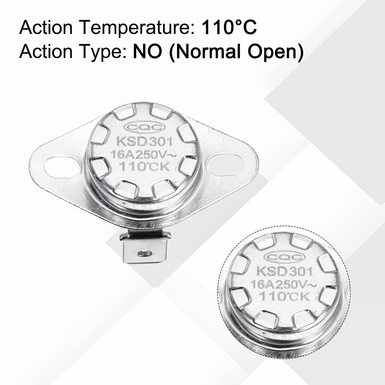 Action Temperature: 110°C  
Action Type: NO (Normal Open)  
cQo KSD301 16A250V~ 110CK  
cQo KSD301 16A250V~ 110CK