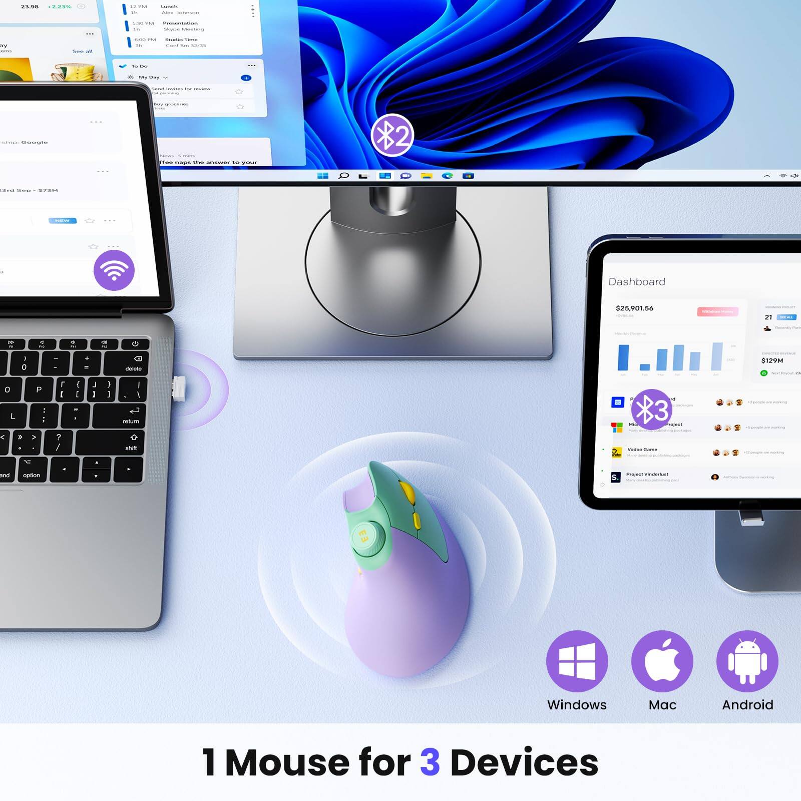 1 Mouse for 3 Devices

Windows Mac Android