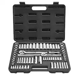 VEVOR - Socket Set, 69 Pieces, 3/8 & 1/4 inch Drive Socket and Ratchet Set, SAE and Metric, Deep and Standard, Mechanic Tool Kit - Black+Sliver