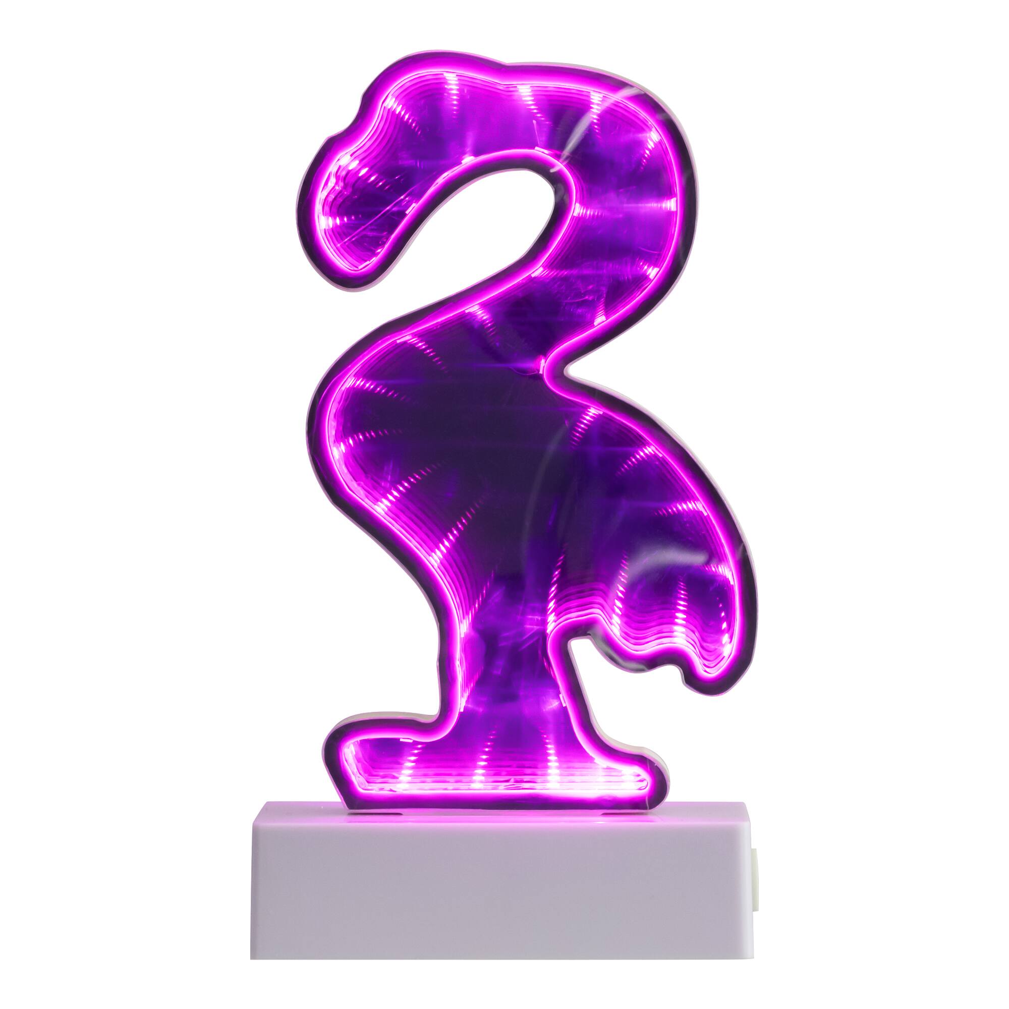 Alt View 1. Northlight - LED Lighted 3D Flamingo Infinity Mirror - 8" - Pink.