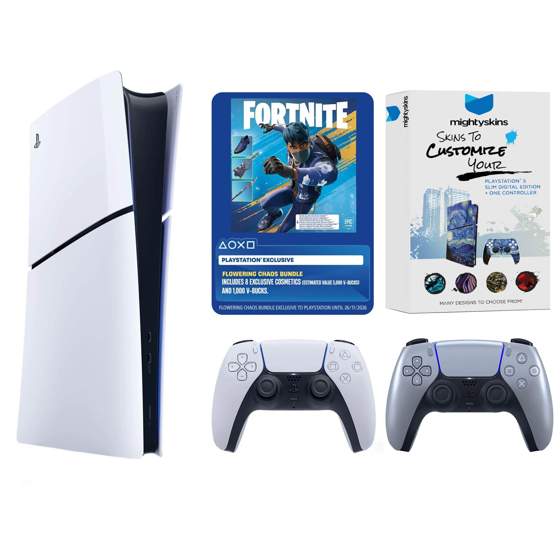 PlayStation 5 Digital Fortnite Flowering Chaos Bundle with Extra Controller and MightySkins Code - PlayStation 5