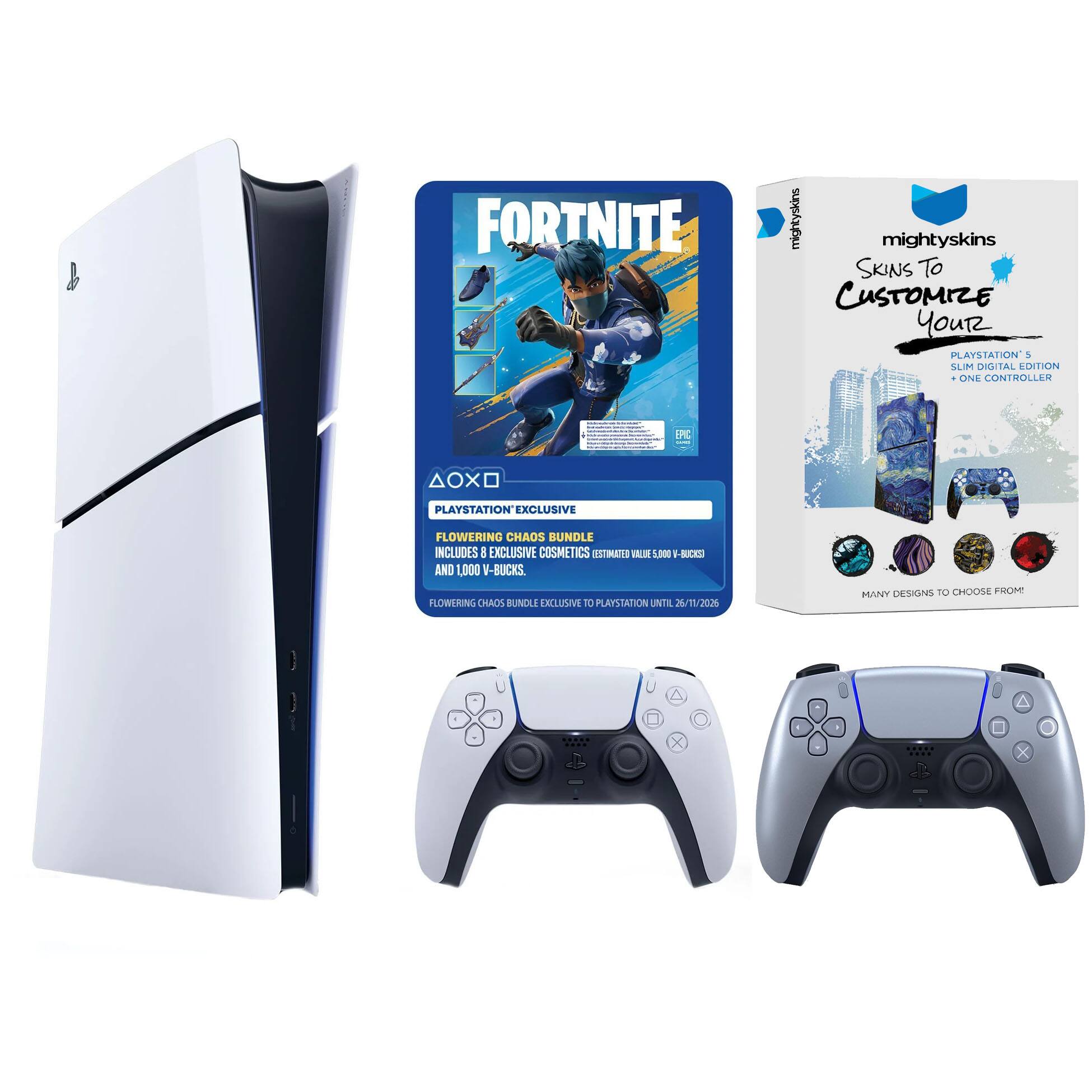 FORTNITE mightyskins SKINS To CUSTOMIZE YOUR PLAYSTATION & SUM DIGITAL CUSTOMIZATION. ONE CONTROLLER D AOX PLAYSTATION EXCLUSIVE FLOWERING CHAOS BUNDLE INCLUDES 8 EXCLUSIVE COSMETICS ESTINATO VR 1000 + -8000 AND 1,000 -BUCKS. FLOWERING CHAOS BUNDLE EXCLUSIVE TO PLAYSTATION UNTIL 26/11/2026. MANY DESIGNS TO CHOOSE FROM X x