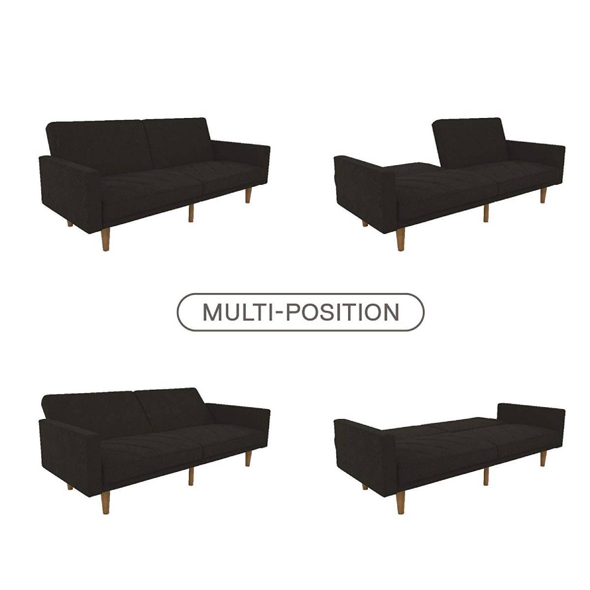 Alt View 1. Hivvago - Black Mid-Century Modern Linen Upholstered Sofa Bed with Classic Wood Legs - Black.