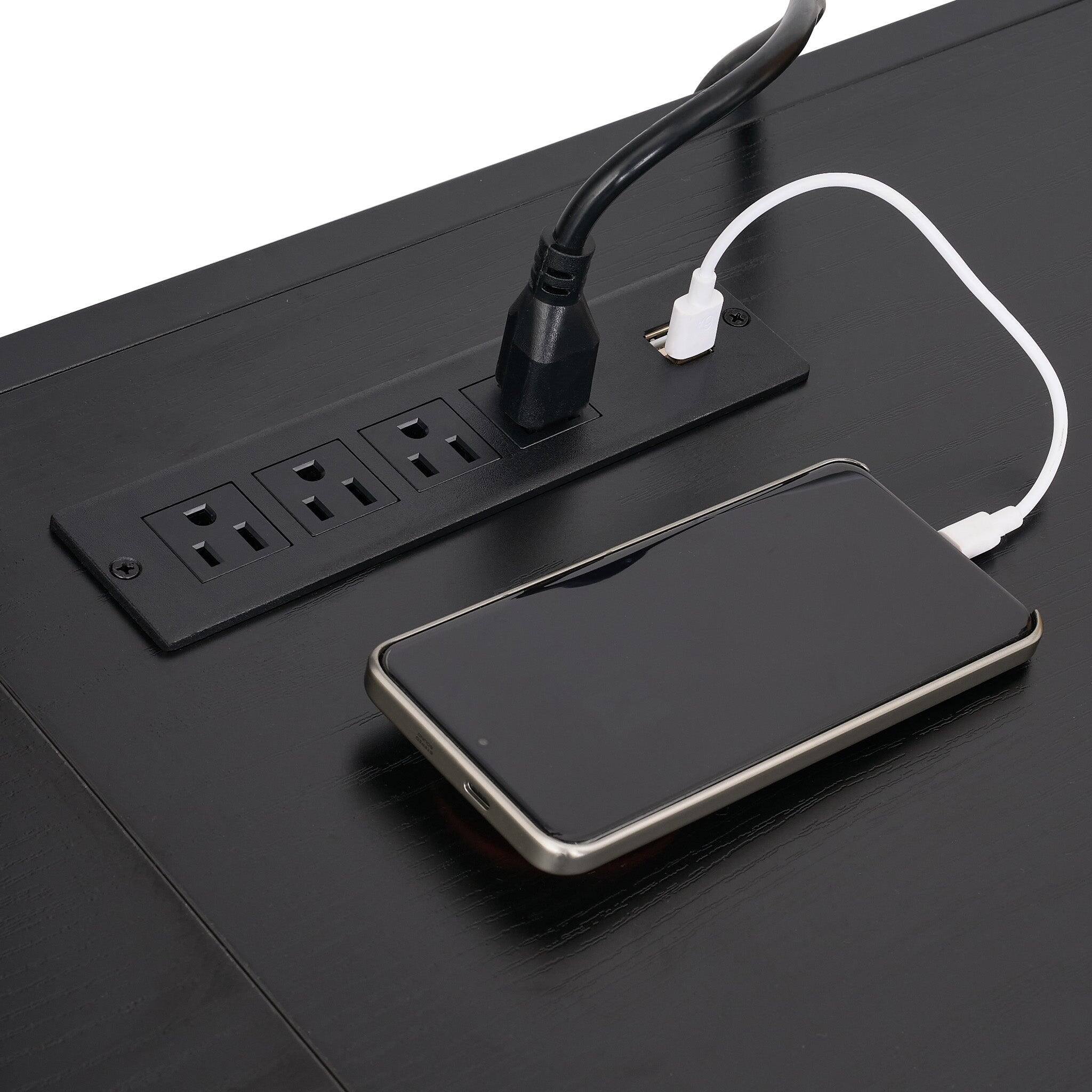 Angle. Vecelo - 71" TV Stand with Mount&Power Outlets for 80 Inch TVs, MDF and Metal Frame Storage Console, Universal TV Stand - 63"Black.