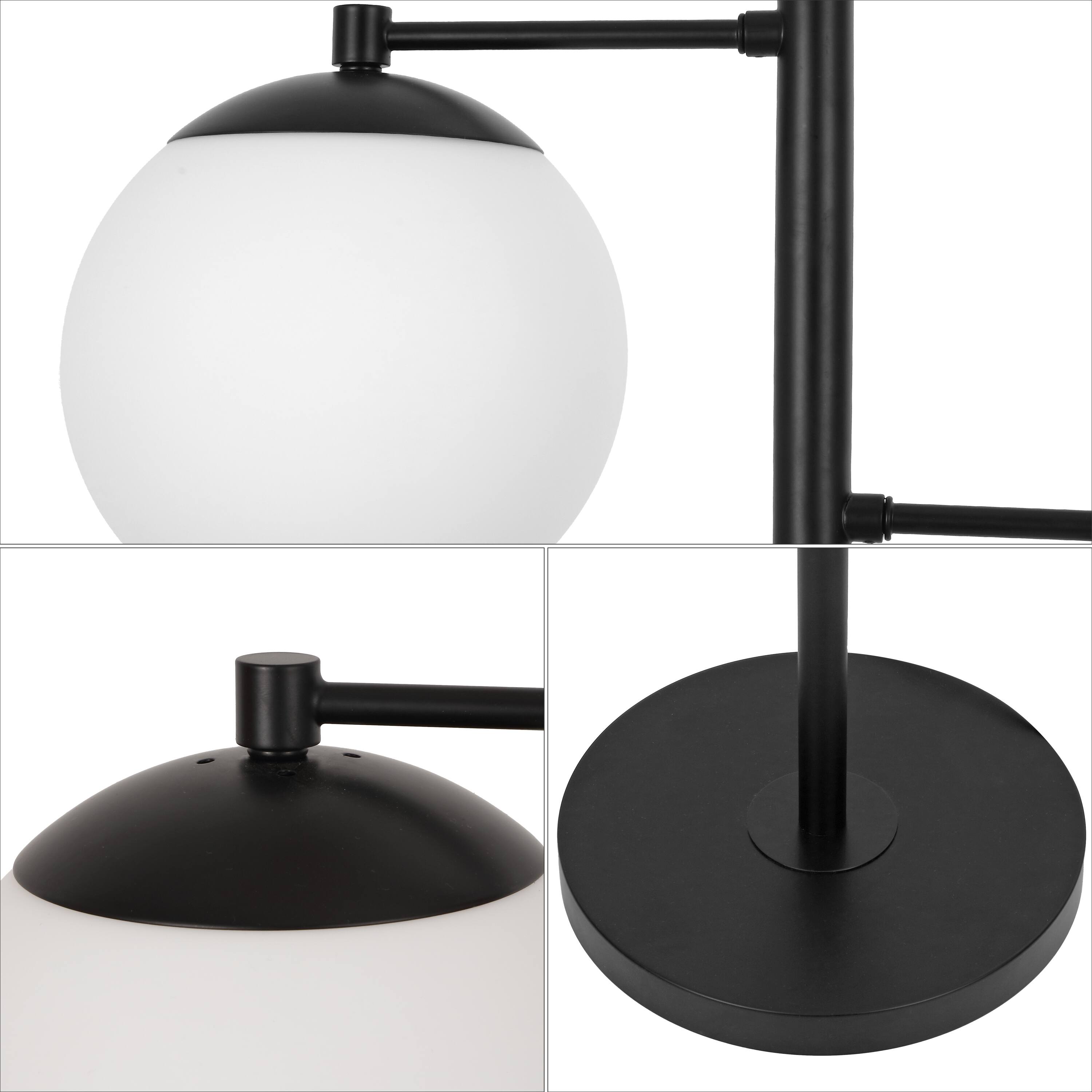 Alt View 4. Jonathan Y - Ellie 66" 3-Light Mid-Century Modern Metal LED Floor Lamp with Triple Frosted Globe Shades, Black/White - Black.