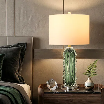 Front. partphoner - Modern Textured Green Glass Table Lamp - Green.