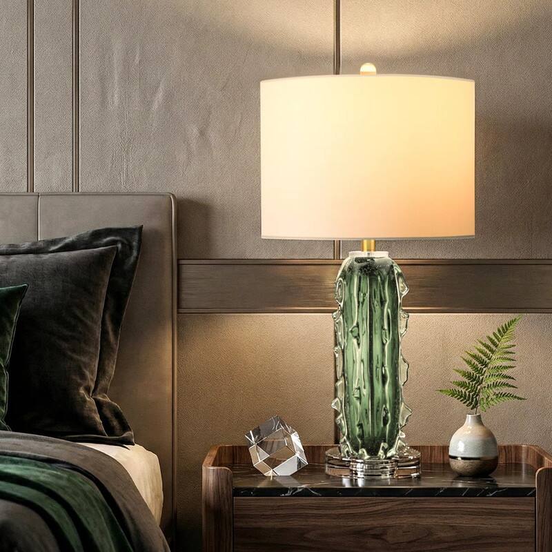 Front. partphoner - Modern Textured Green Glass Table Lamp - Green.