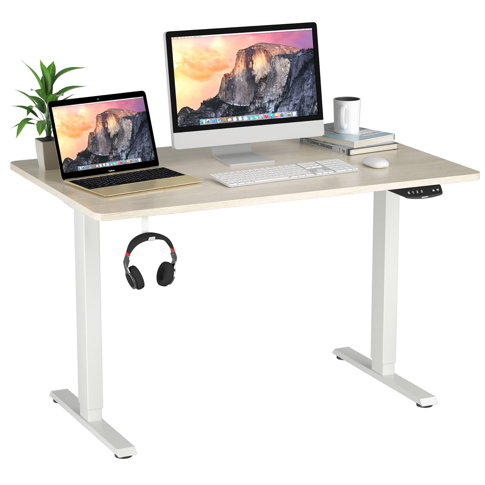 Costway - 48" x 30" Electric Adjustable Standing up Desk Dual Motor w/ Controller - White,Natural