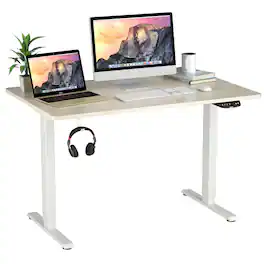 Costway - 48" x 30" Electric Adjustable Standing up Desk Dual Motor w/ Controller - White,Natural