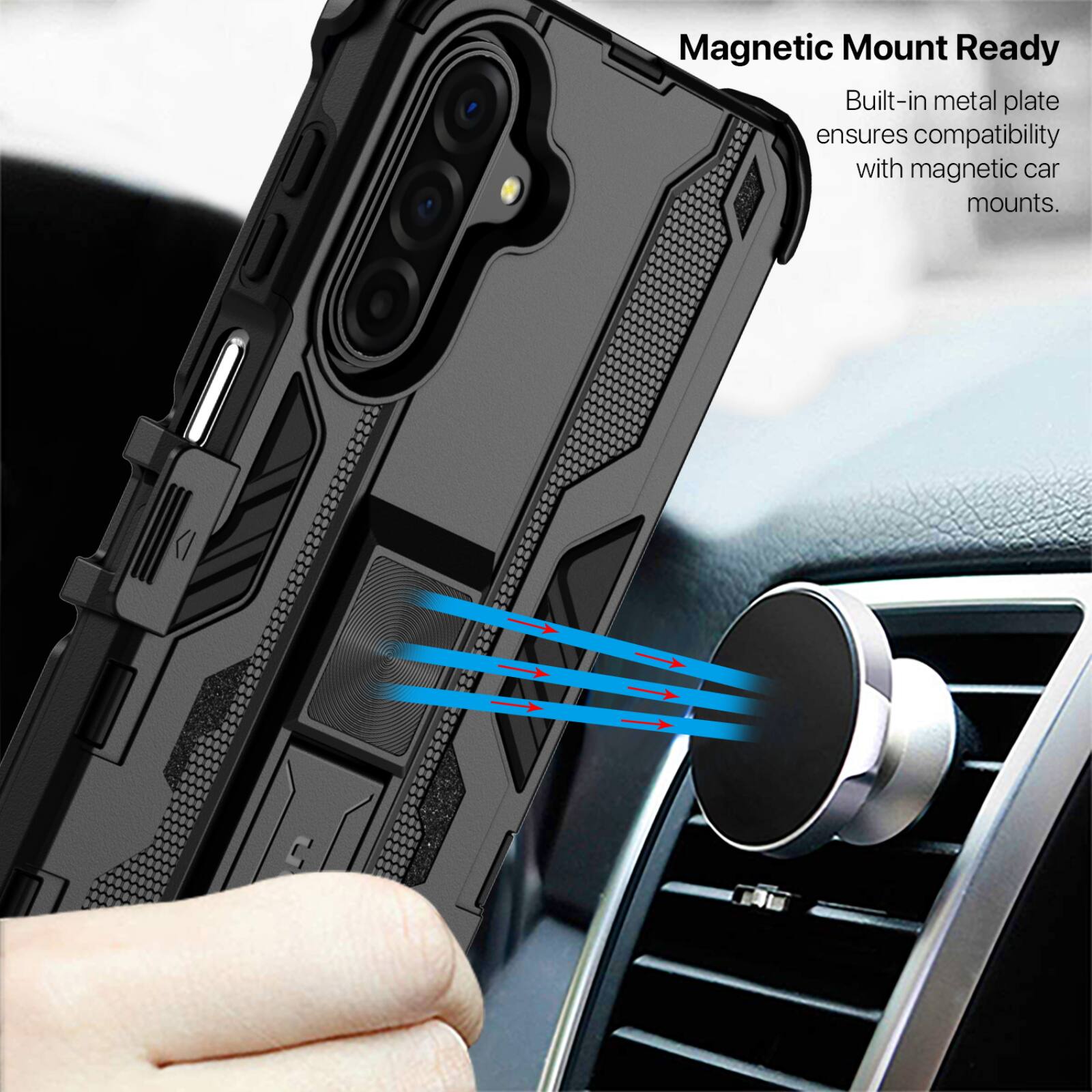 Magnetic Mount Ready

Built-in metal plate ensures compatibility with magnetic car mounts.