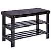 Front. Costway - 3 Tier Bamboo Shoe Rack Bench Storage Shelf Organizer Entryway Home Furni Black - Black.
