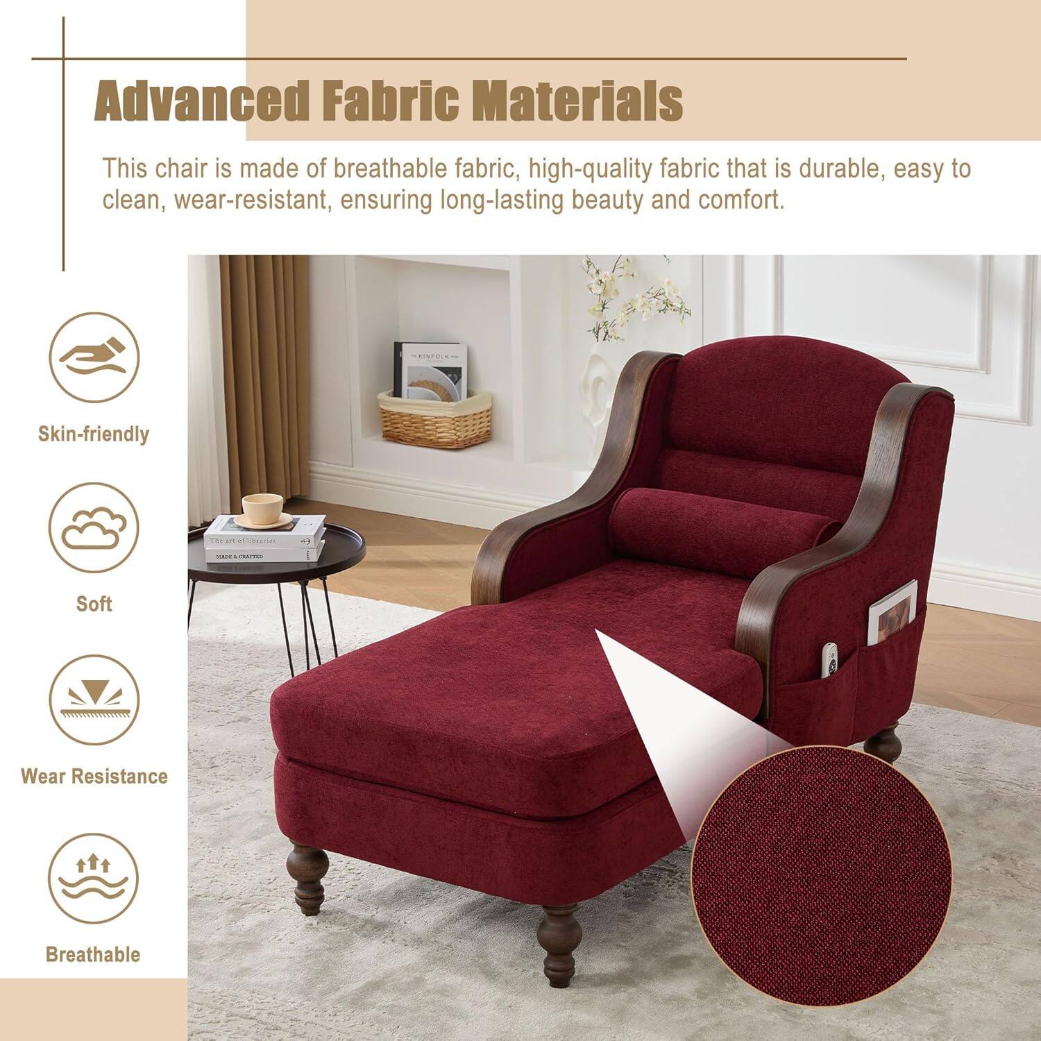 Advanced Fabric Materials

This chair is made of breathable fabric, high-quality fabric that is durable, easy to clean, wear-resistant, ensuring long-lasting beauty and comfort.

- Skin-friendly
- Soft
- Wear Resistance
- Breathable
