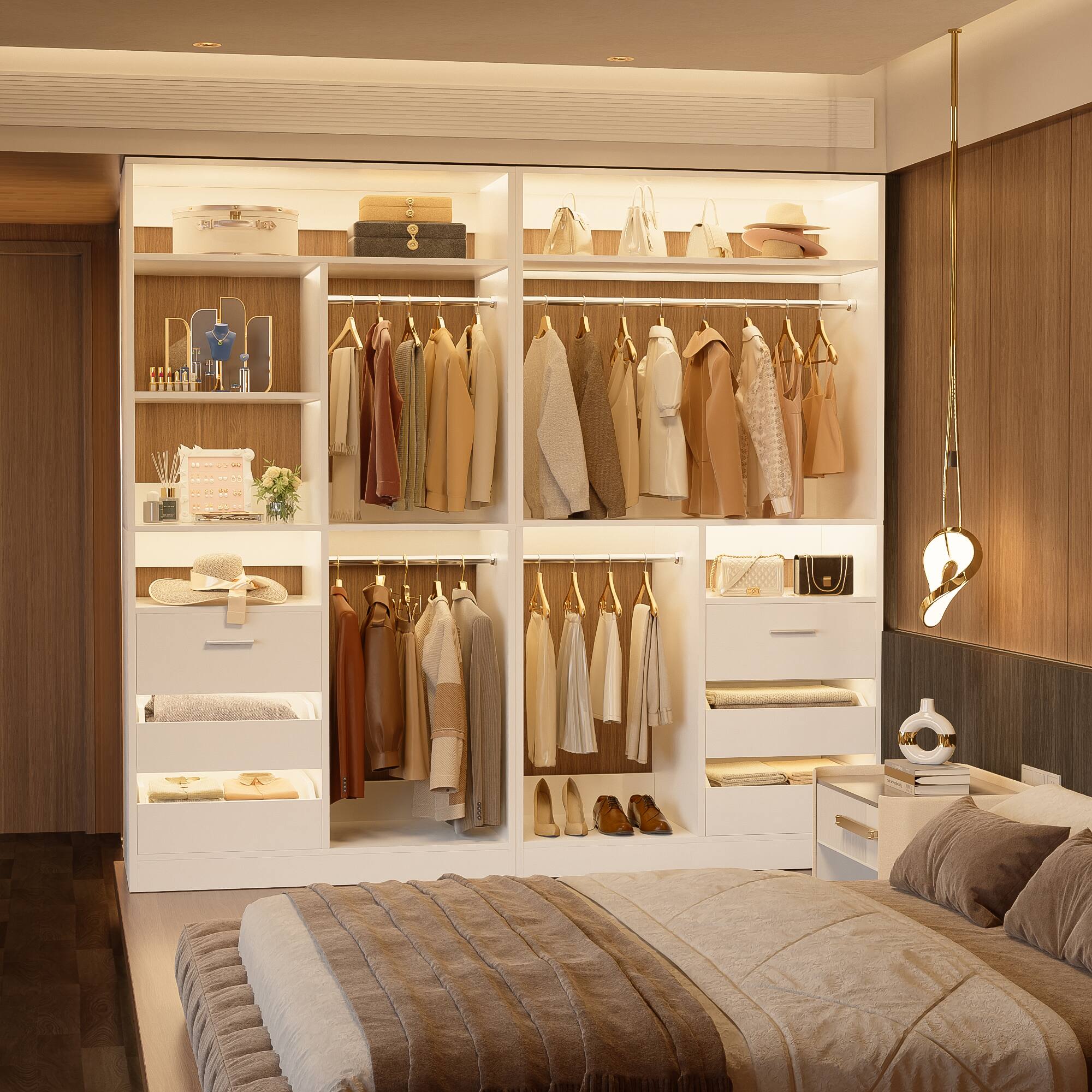 Angle. Aheaplus - 2-Set 72" Heavy Duty Walk-in Wardrobe, Closet Organizer with 6 Drawers & 4 Hanging Rods for Home/Garage - White.