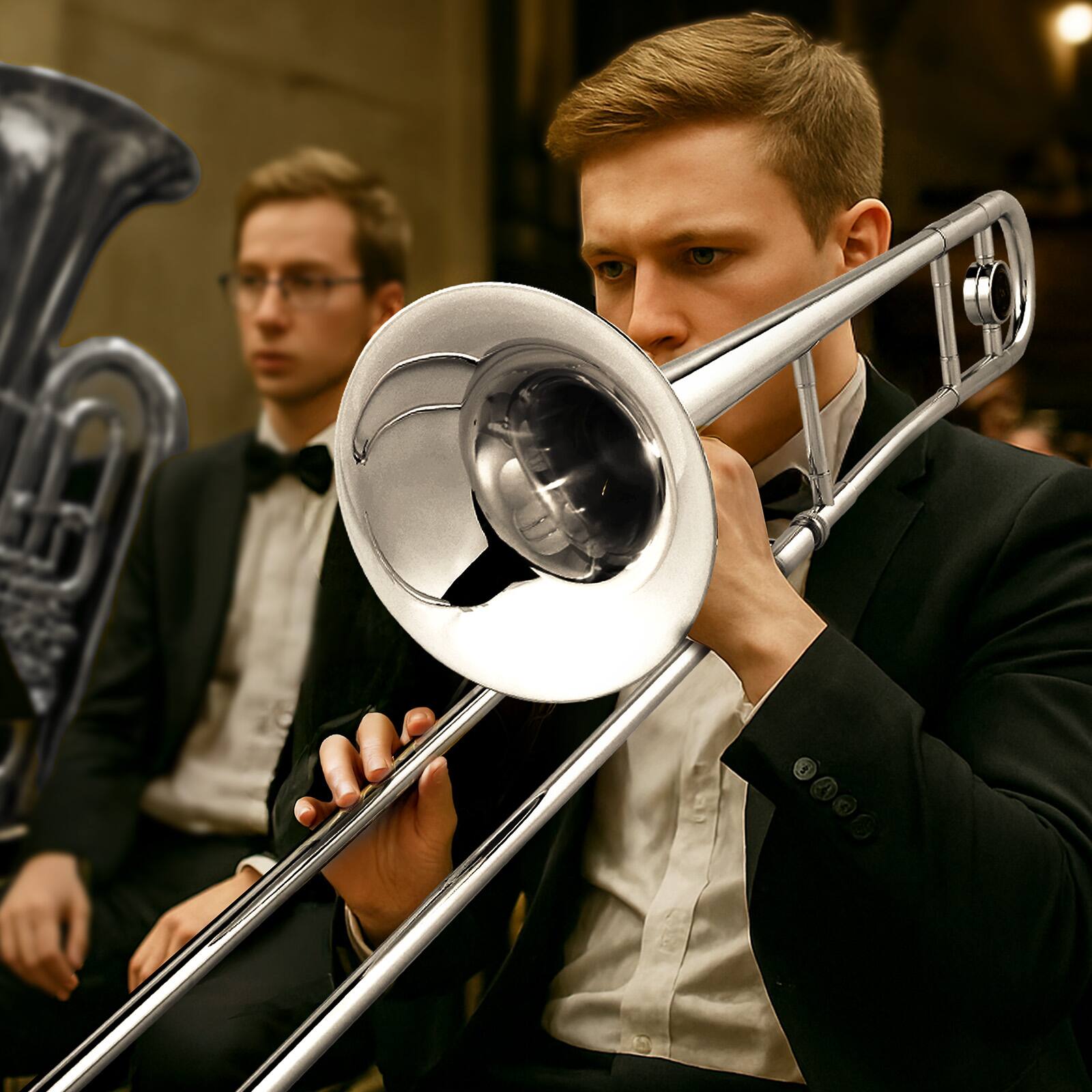 Alt View 1. Winado - B Flat Tenor Trombone with Mouthpiece, Brass Slide Bb Trombones for Beginners, Portable Instrument.
