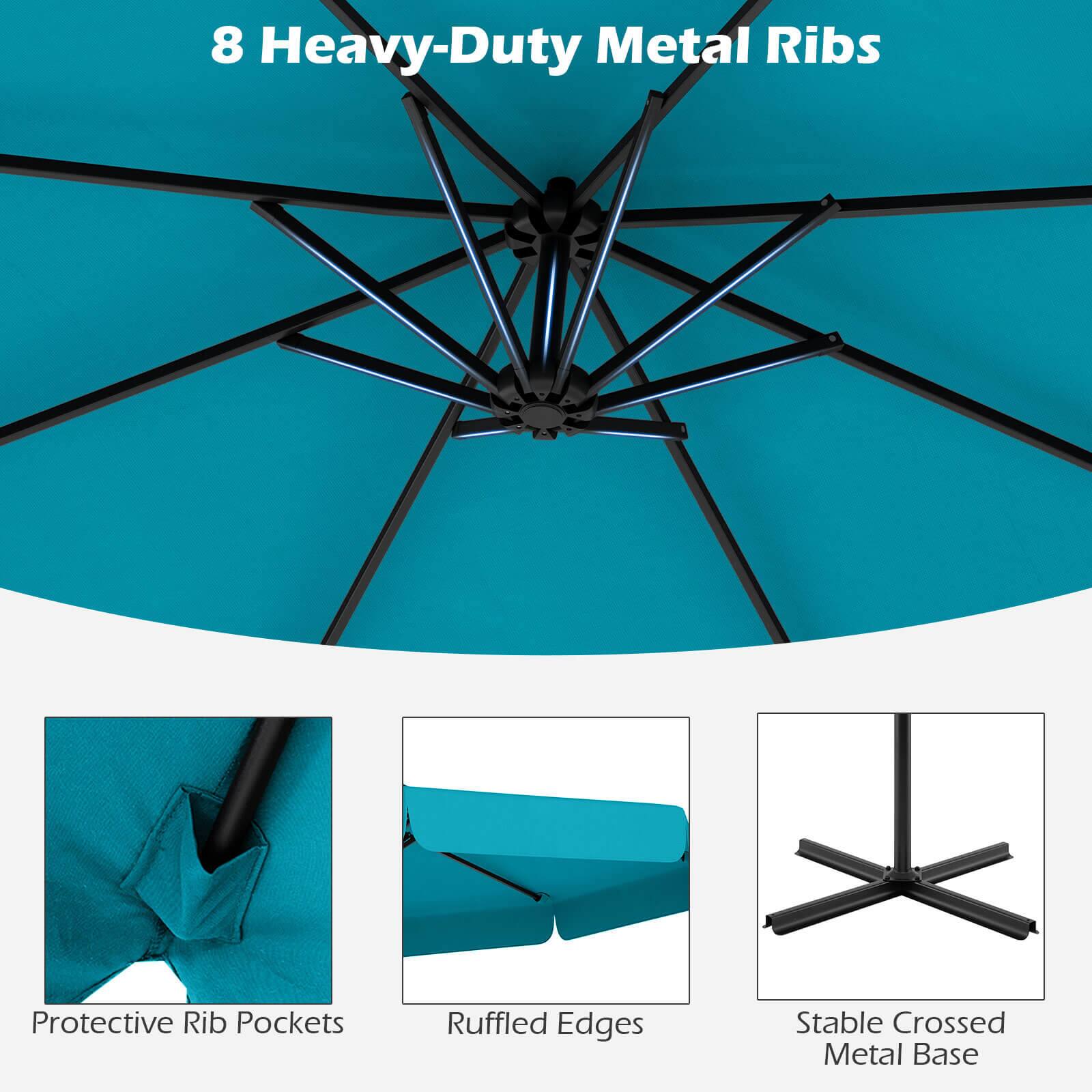 8 Heavy-Duty Metal Ribs Protective Rib Pockets Ruffled Edges Stable Crossed Metal Base