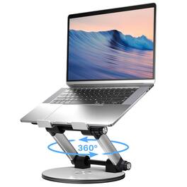 HongFei - Laptop Stand for Desk, Adjustable Computer Stand with 360° Rotating Base, Ergonomic Laptop Riser, Foldable - Silver