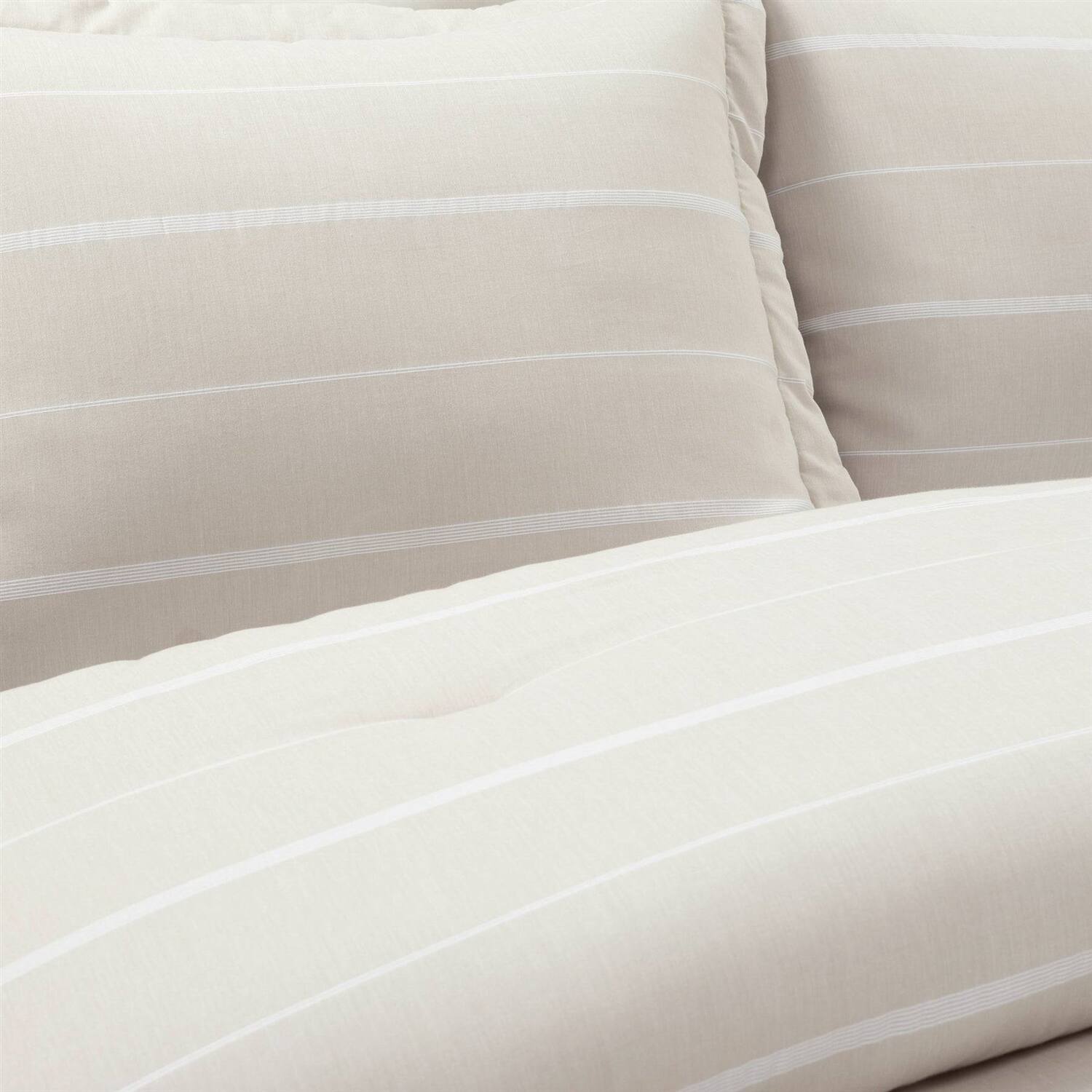 Back. Hivvago - King/California King Beige Off-White Stripe Lightweight 3-Piece Comforter Set - Beige , Off-White.
