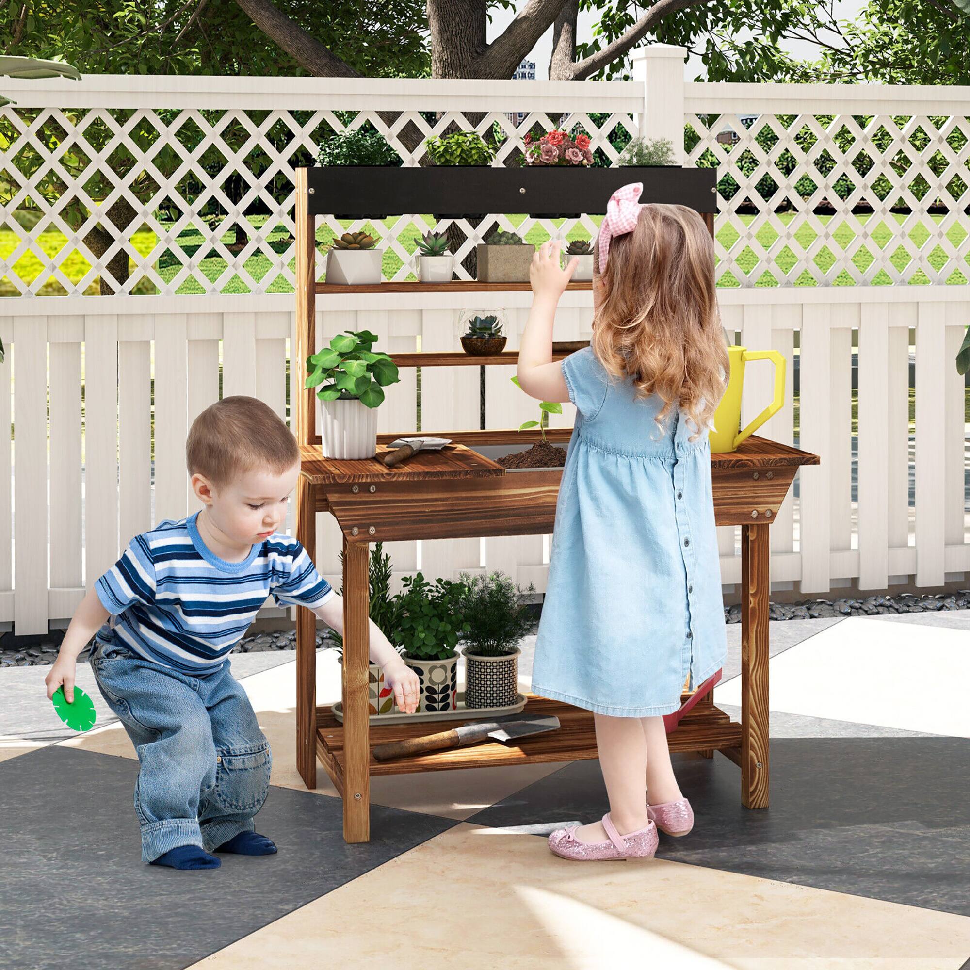 Alt View 4. Gymax - Gymax Kids Potting Bench Wooden Toy Gardening Center w/ Removable Sink & Chalkboard - Natural.