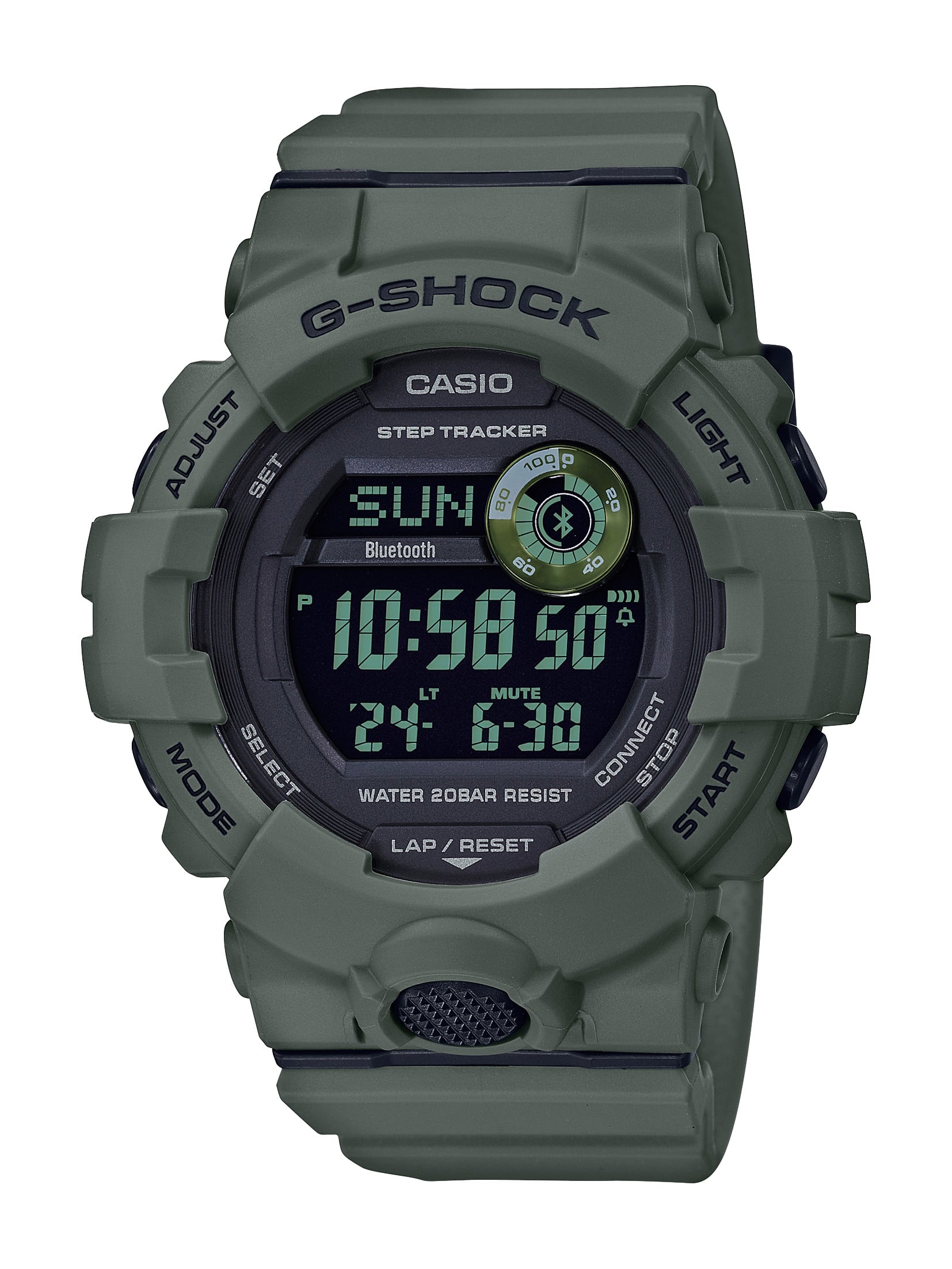 Front. Casio - Men's G-Shock Power Trainer with Bluetooth Mobile Link 49mm Watch - Green.