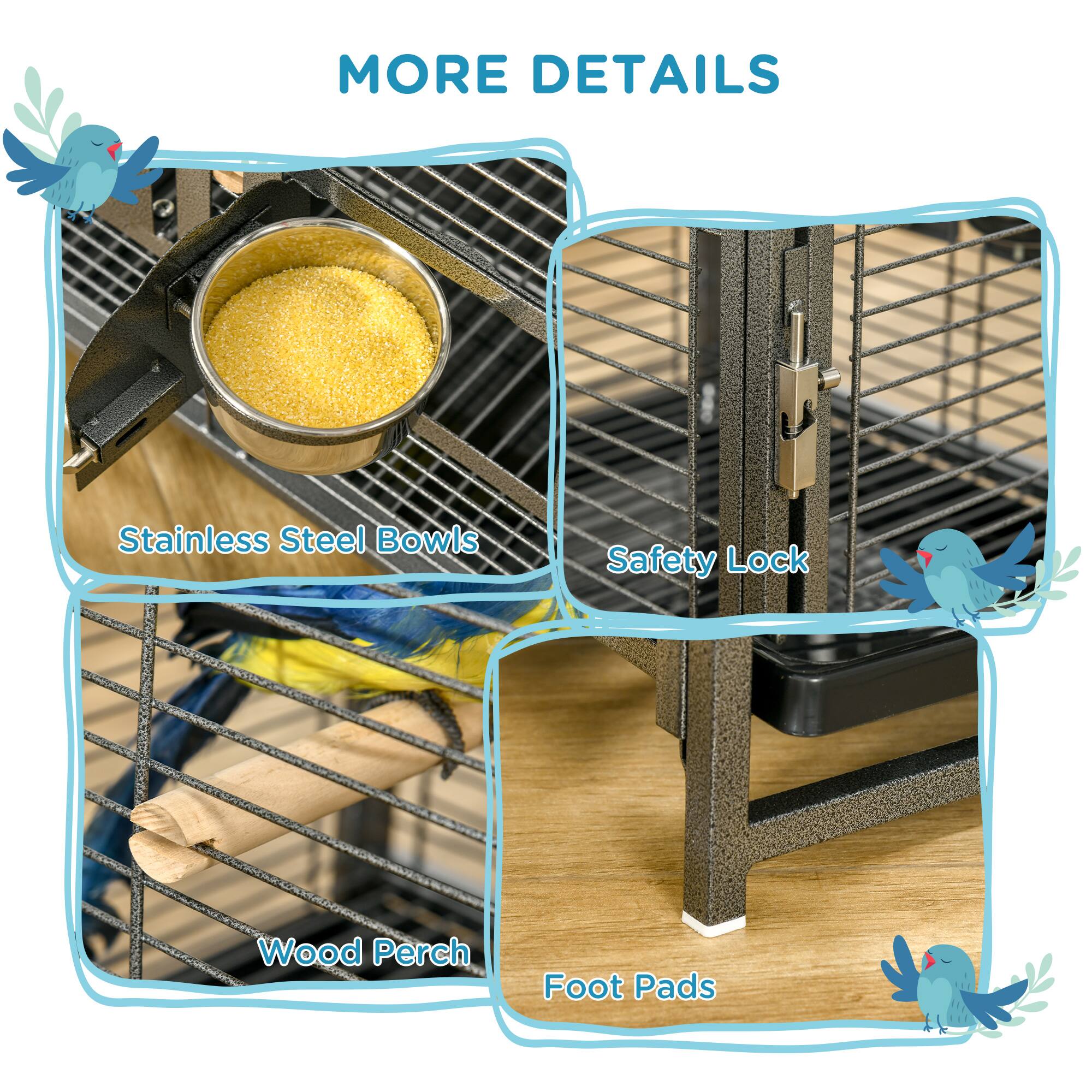 MORE DETAILS

- Stainless Steel Bowls
- Safety Lock
- Wood Perch
- Foot Pads