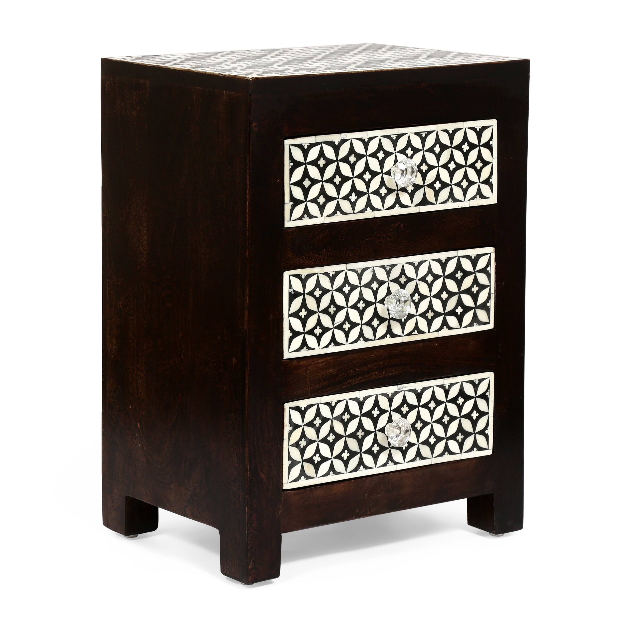 Front. Spaco - Spaco 3 Drawer Wood Nightstand, Drawer Nightstand, Geometric Design, Crystal Knobs, 17Wx24H for Bedroom - Black+Dark Walnut.