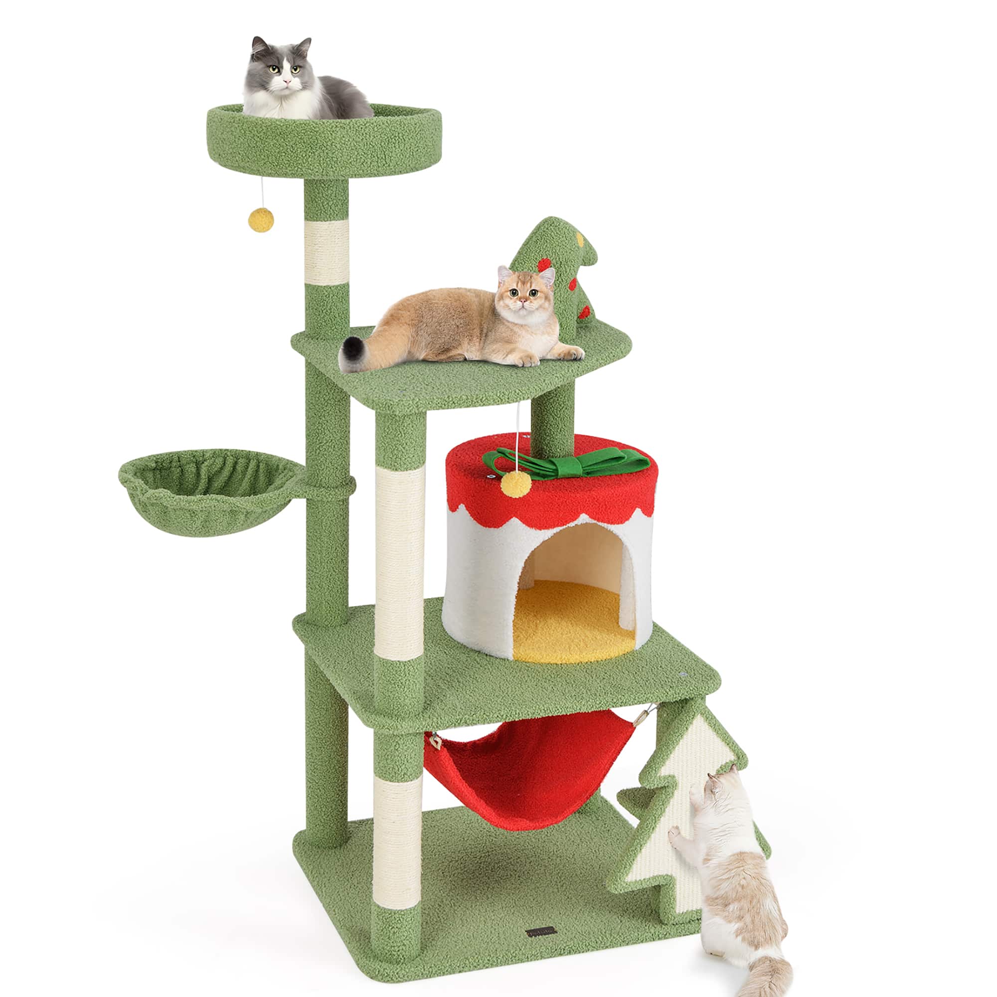 Gymax - 52'' Tall Christmas Cat Tree w/ Sisal Scratching Posts Gift Box Shaped Condo - GYM15379