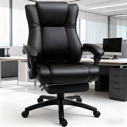Front. GOODSILO - Ergonomic High-Back Executive Office Chair with Adjustable Height and Retractable Footrest for Optimal Comfort - Black.