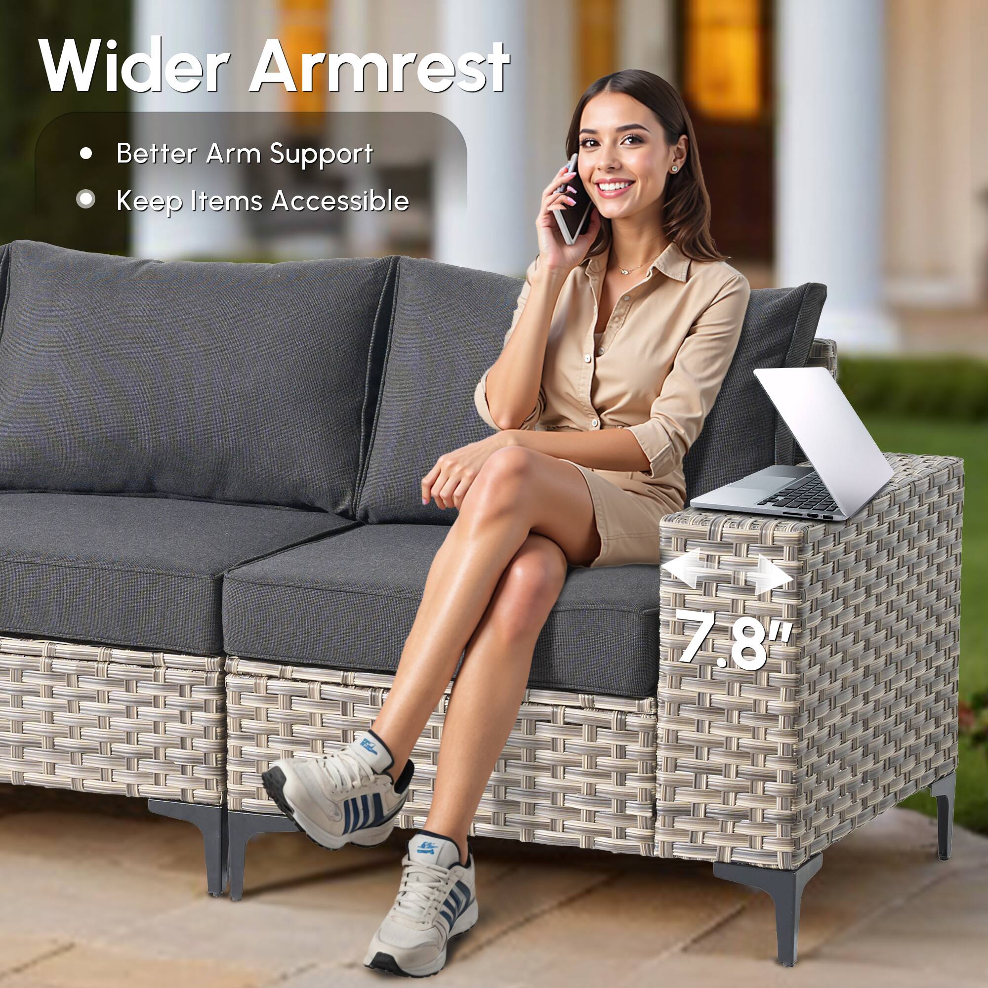 Wider Armrest  
- Better Arm Support  
- Keep Items Accessible  

7.8"