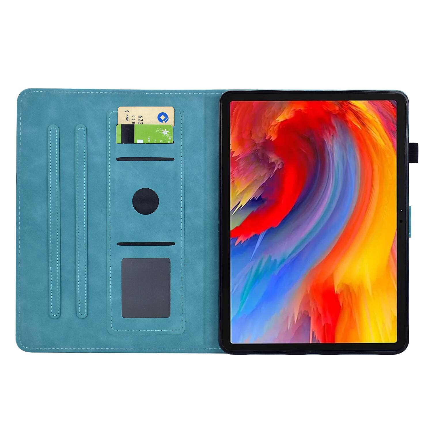 Angle. Dteck - for Apple iPad mini (A17 Pro) 2024/iPad mini 6th Gen 8.3" 2021 Embossed Folio Case,PU Leather Flip Stand Tablet Cover - Blue.
