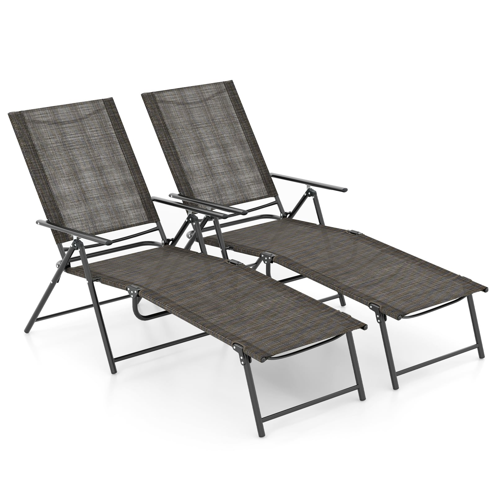 Front. Costway - 2 Piece Patio Folding Chaise Lounge Chairs with 6-Level Backrest Reclining Chairs - Tan.