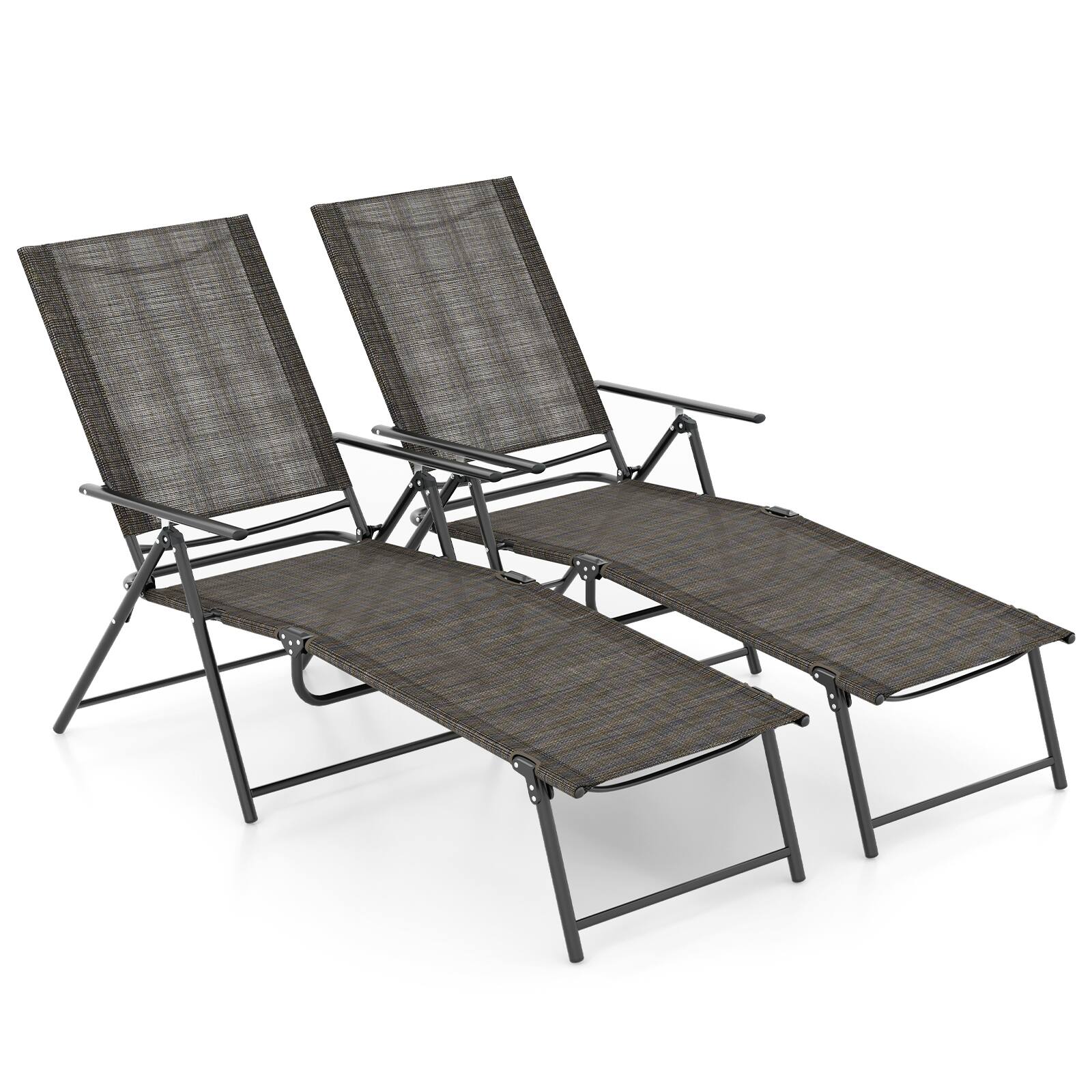 Costway - 2 Piece Patio Folding Chaise Lounge Chairs with 6-Level Backrest Reclining Chairs - Tan