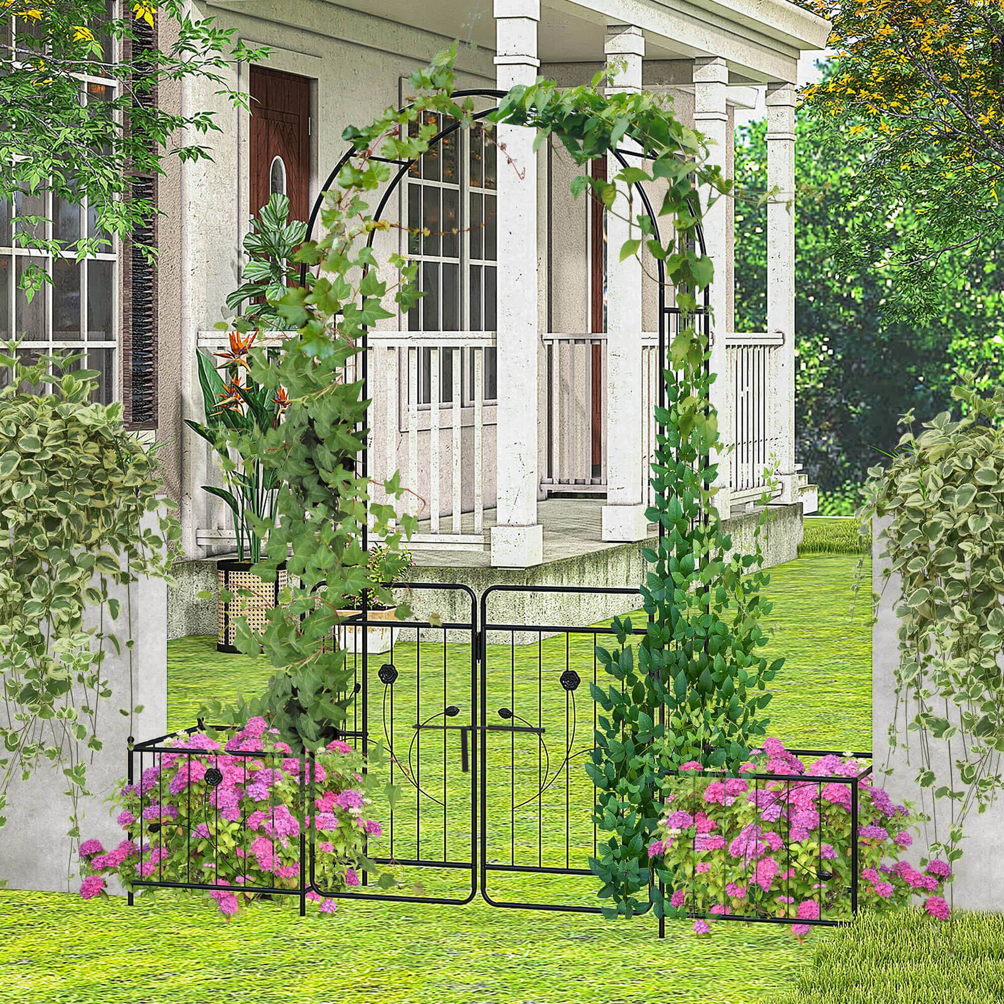 Alt View 4. Costway - 87" Garden Arbor Arched Lockable Gate Top Arbor Trellis with Side Planters - Black.