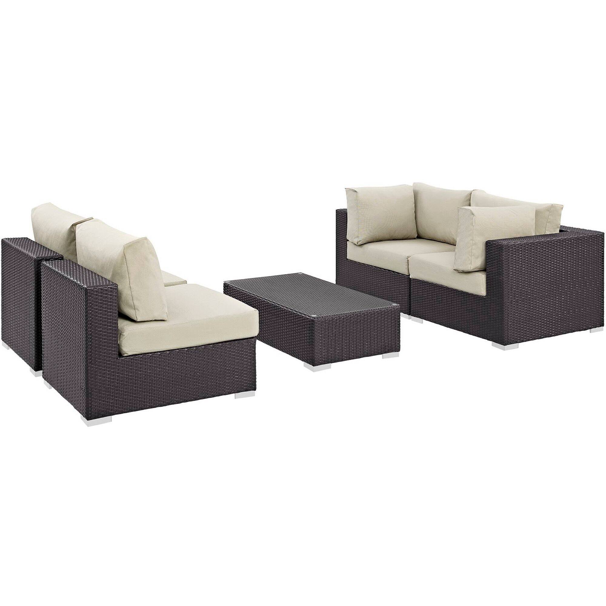 Front. Modway - Convene 5-Piece Outdoor Patio Sectional Set with Cushioned Seats and Armrests - Espresso Beige.
