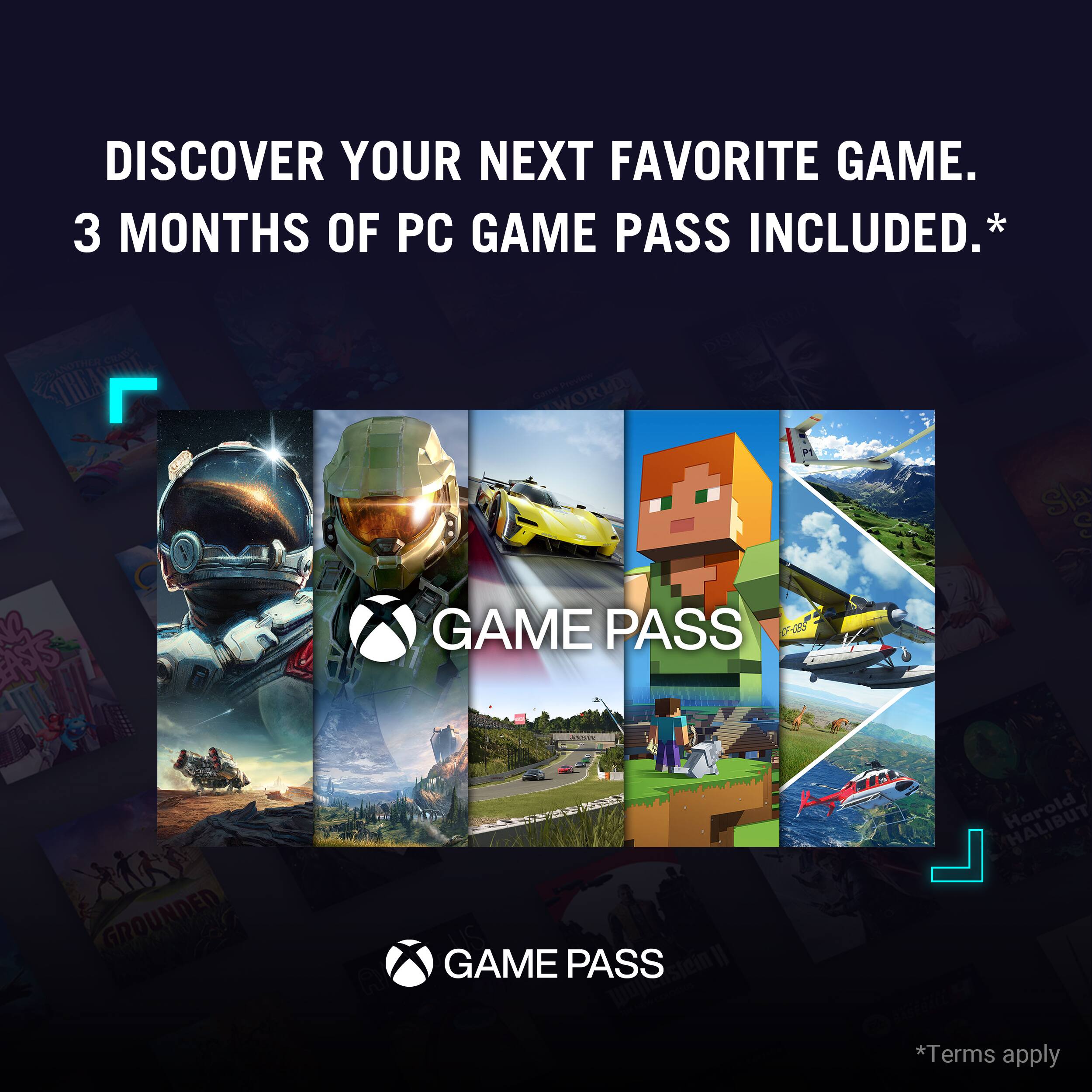 DISCOVER YOUR NEXT FAVORITE GAME. 3 MONTHS OF PC GAME PASS INCLUDED.* AN OTHER N NLE THEARINE F WORLD C Slay S M & GAME PASS 2-06 GROUNDED GAME PASS Joestein Harold *Terms apply.
