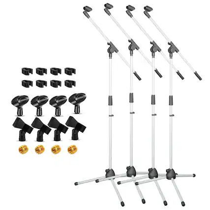 Front. 5 CORE - 5Core Tripod Mic Stand 4Pcs Adjustable Holder Floor Microphone Boom Arm-MS 080 WH 4PC - White.