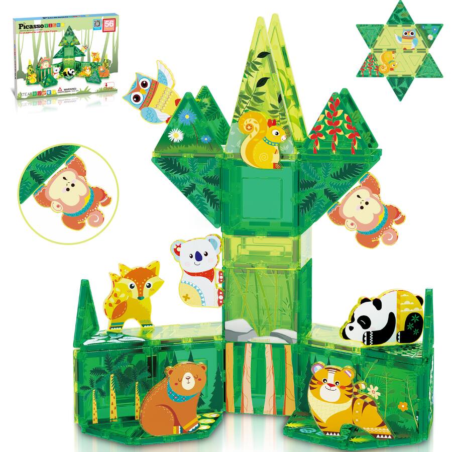 PicassoTiles PICASSO TILES Magnetic Tiles for Kids – Forest Animals ...