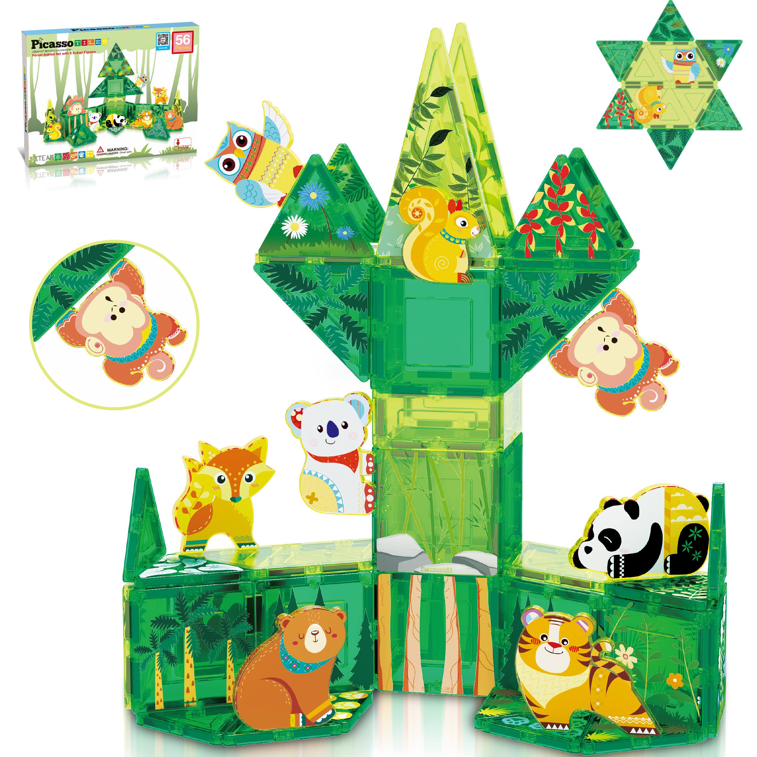 PicassoTiles PICASSO TILES Magnetic Tiles for Kids – Forest Animals ...