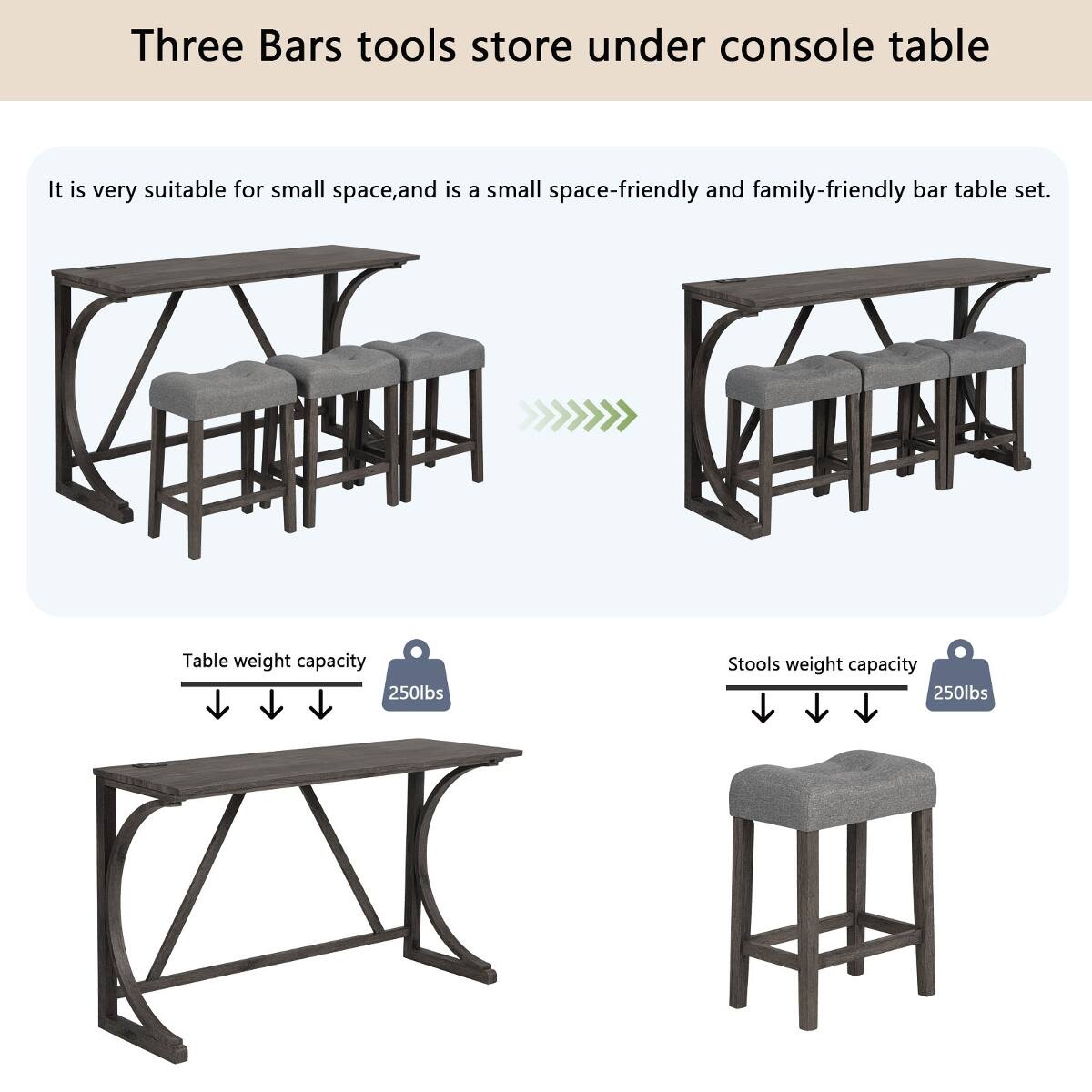 Loheer Bar Table Set With Three Stools and Power Outlet, Rectangular ...