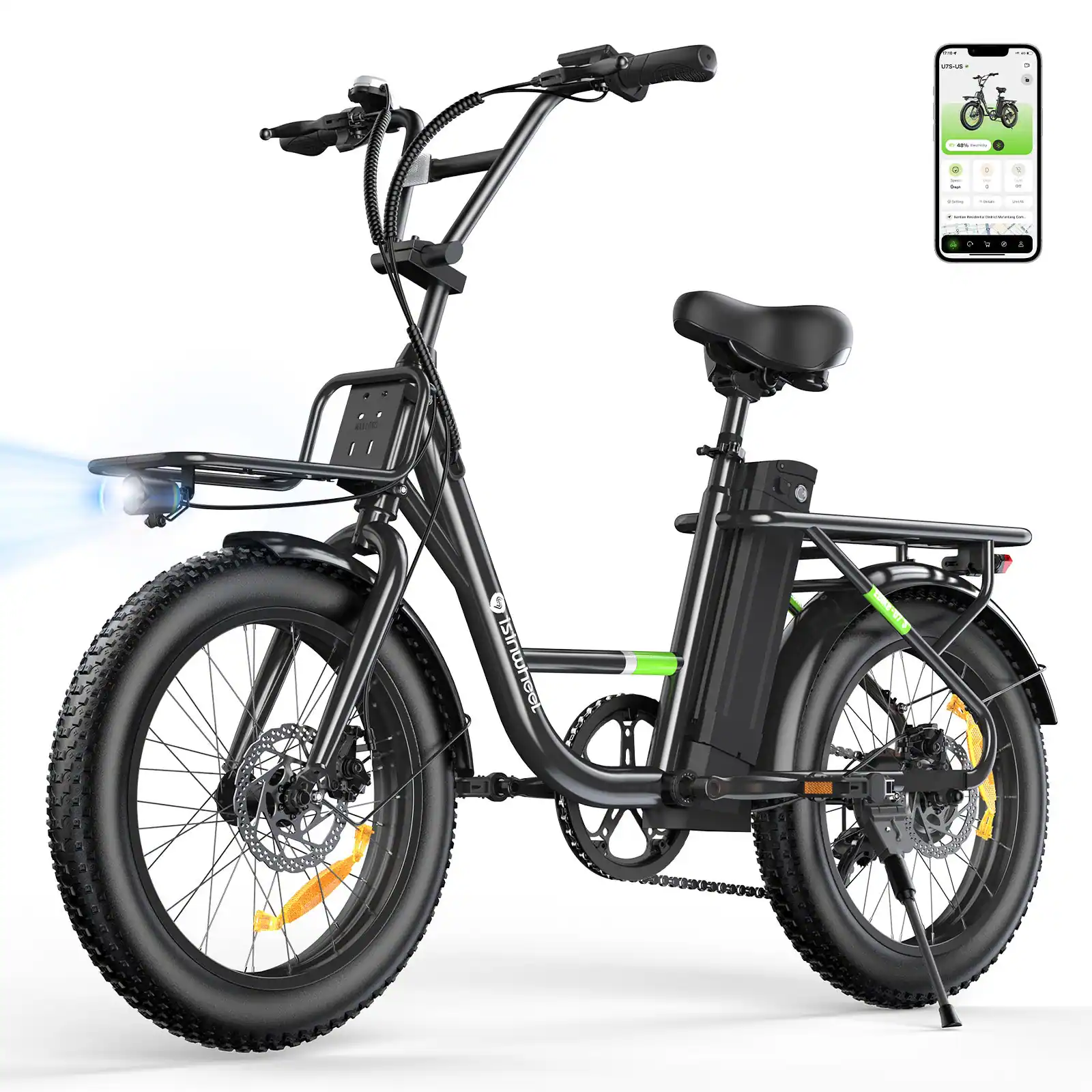 Front. Isinwheel - U7 Series Cargo Bike(1000W Motor , 20MPH Top Speed , 80Miles Range) - Black.